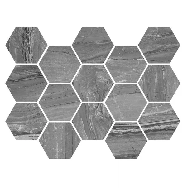 

декор мозаика eos argent hexagon серый 32,5x22,5 53039, Серая