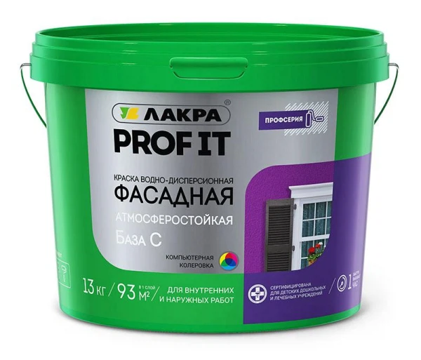 

краска лакра prof it фасадная база с 13кг, Прозрачный
