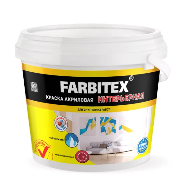 Краска farbitex акриловая интерьерная белая