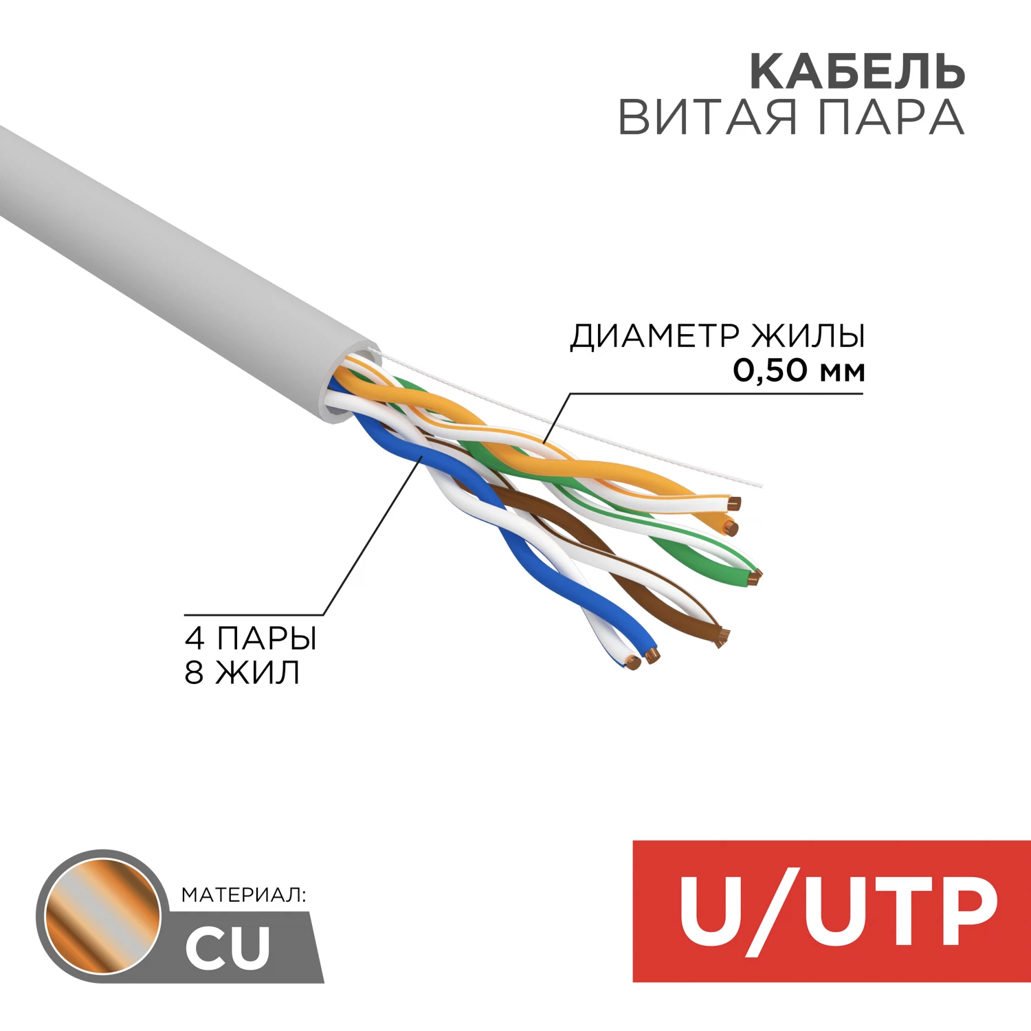 Изображение товара Кабель UTP 4PR 24AWG CAT5e 25м Rexant