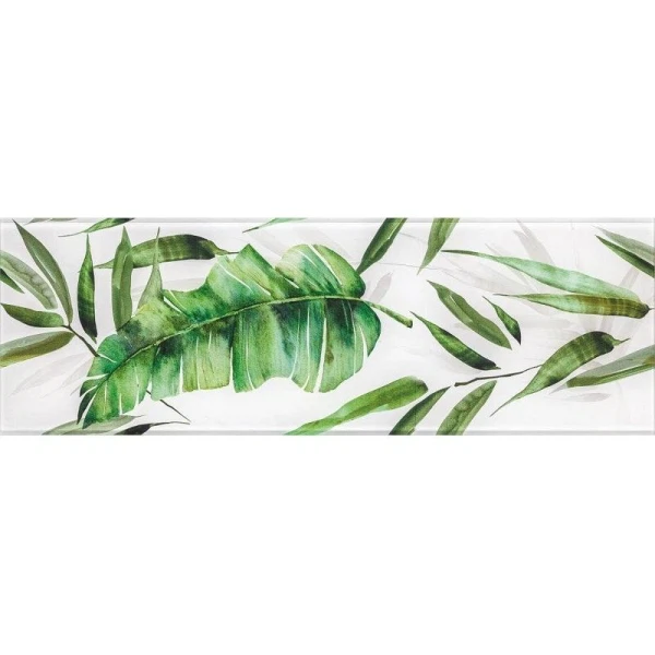 

декор glass tropic b 25x75 зеленый (большой лист) 48363, Белый