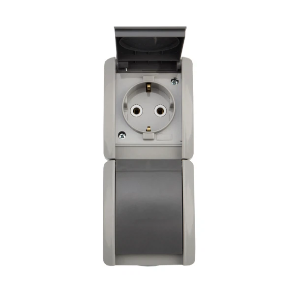 

розетка штепсельная (открытая, 2 поста, серая, с/з) kranz industrial, kr-78-0615, Серебрянный