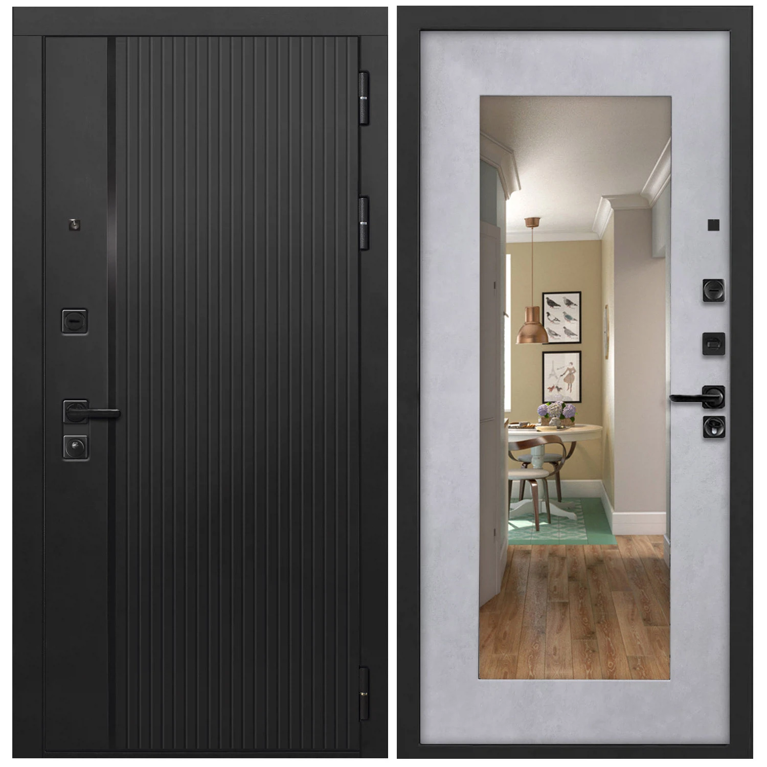 Изображение товара Дверь L-45 960*2050 левая черн.кварц & фрез.вертик./черный ФЛЗ-603 бетон снежный