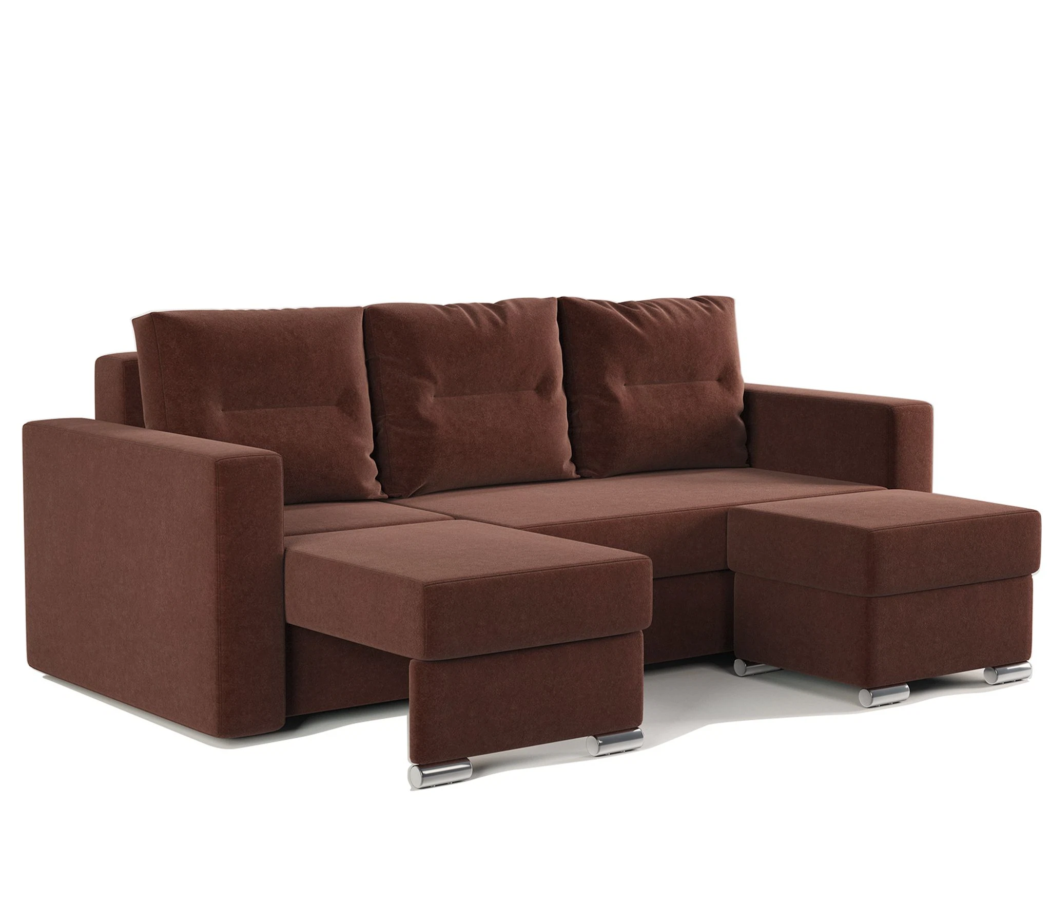 Изображение товара Угловой диван трансформер Рио левый с пуфиком велюр Дрим шоколад