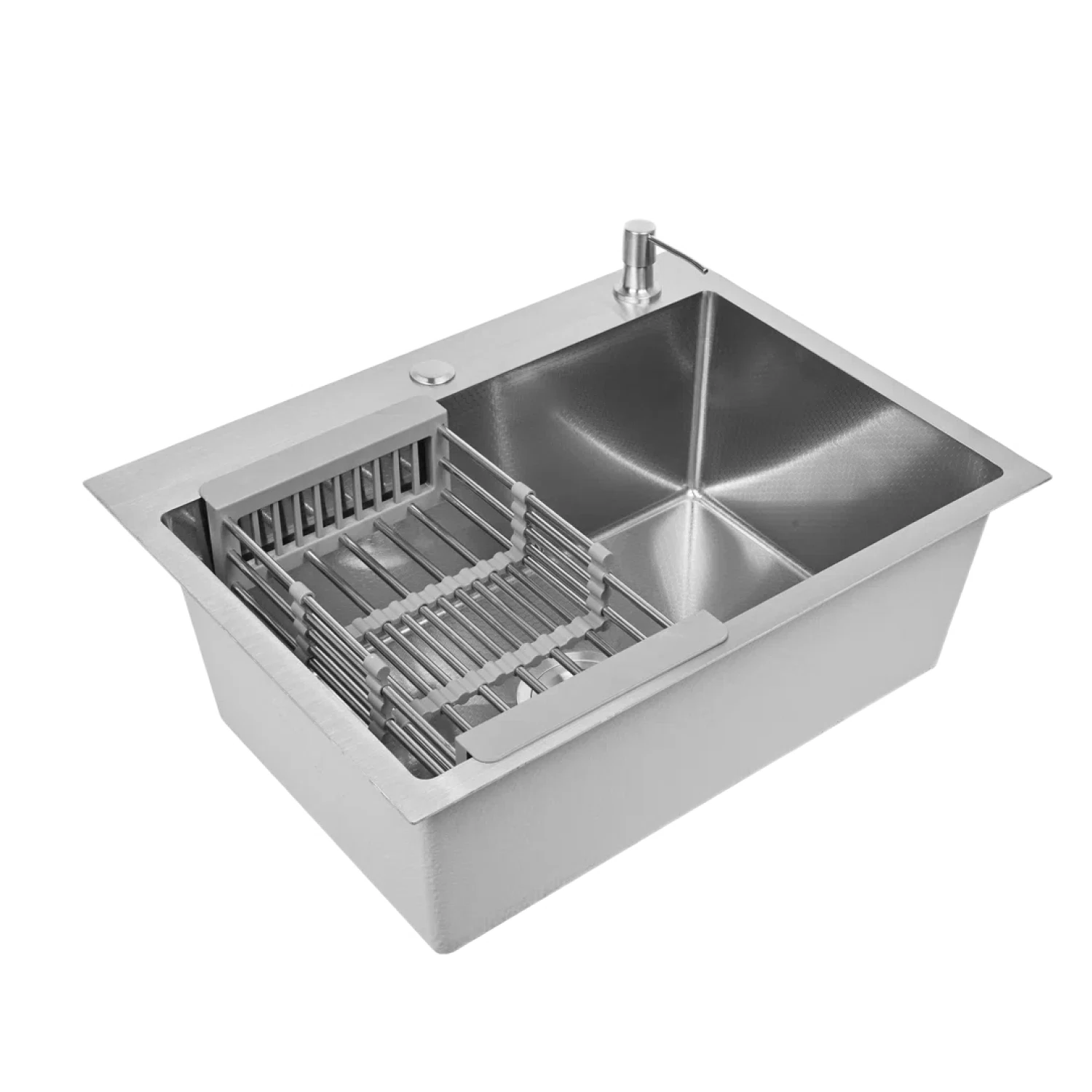 Изображение товара Мойка для кухни нержавеющая 60х50, рифленая. Сифон с ведерком, дозатор, коландер. WS36050D/W02-114/W405A/W302644