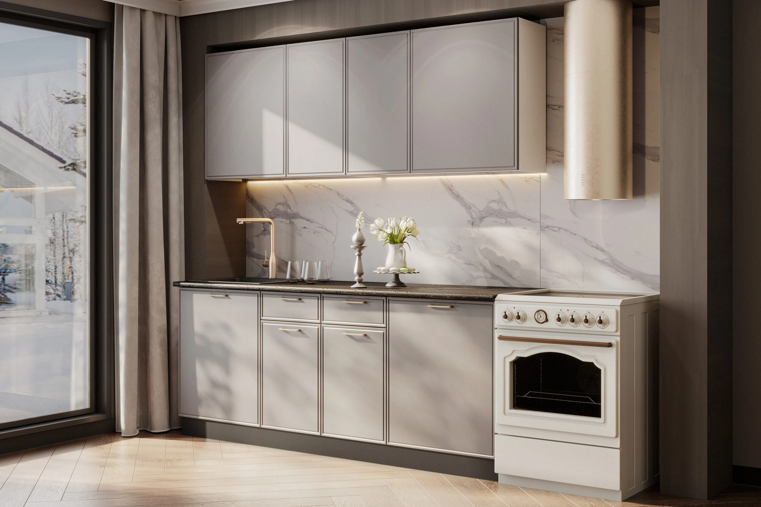 Изображение товара Кухонный гарнитур "Адель" , Арника мебель, артикул 00-00303286, размер 60*200*85, Мраморный берег