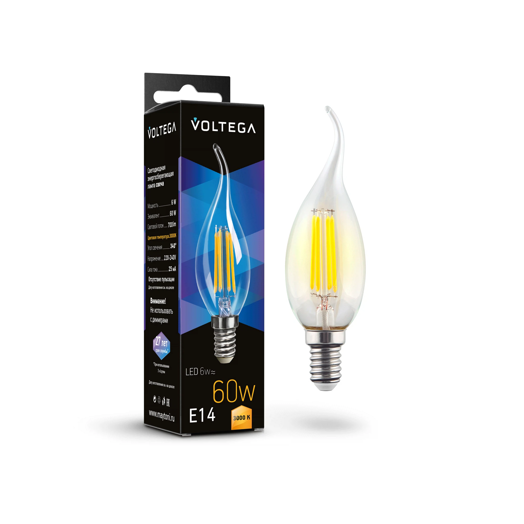 Изображение товара Светодиодная лампа Crystal Candle wind 6W E14 теплый свет 3000K