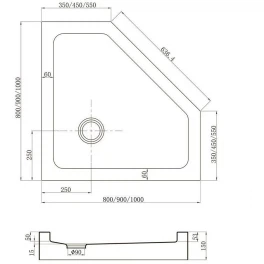 Душевой поддон Veconi Tezeo TZ53B-100-C5 акриловый 1000х1000 мм (чёрный, трапеция)