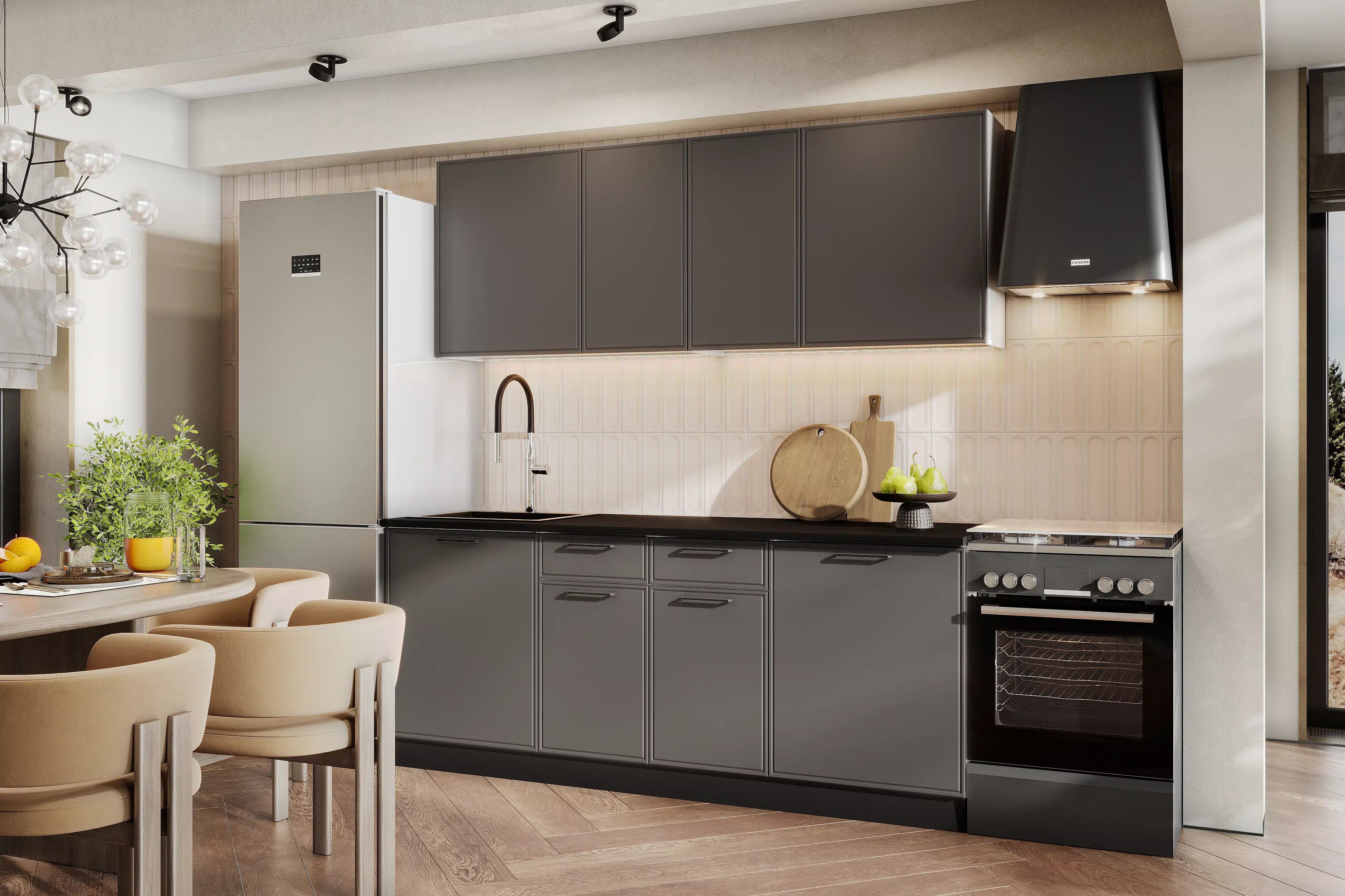 Изображение товара Кухонный гарнитур "Арнуво" 2,0м, Арника мебель, Белый/Графит/Черный, артикул 00-00306611