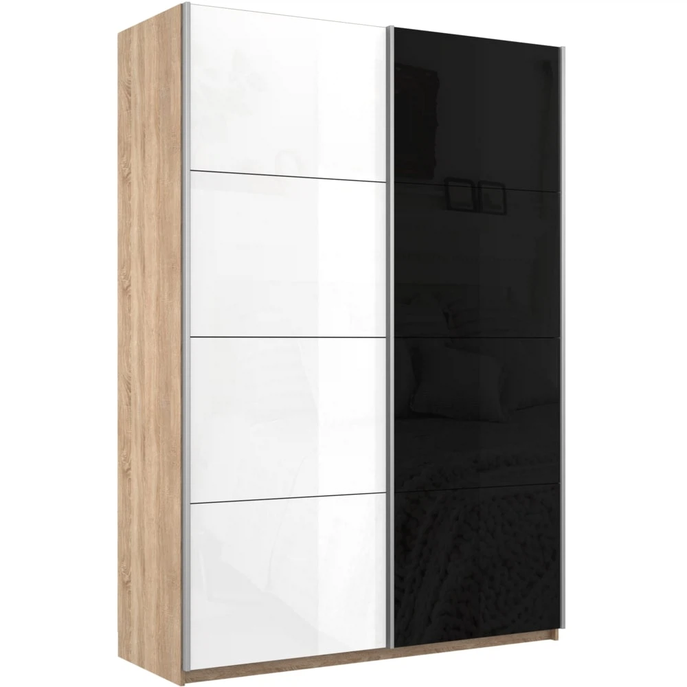 Изображение товара Двухдверный шкаф-купе Прайм со стеклом белое и черное 120x57x230 см