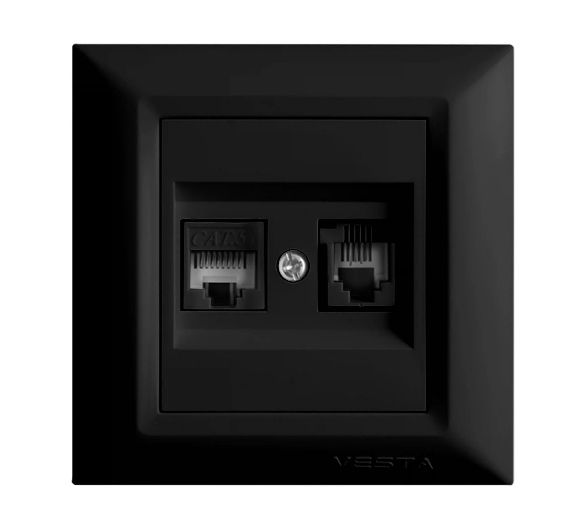 Изображение товара Розетка Vesta-Electric Roma Black для сетевого кабеля и телефона