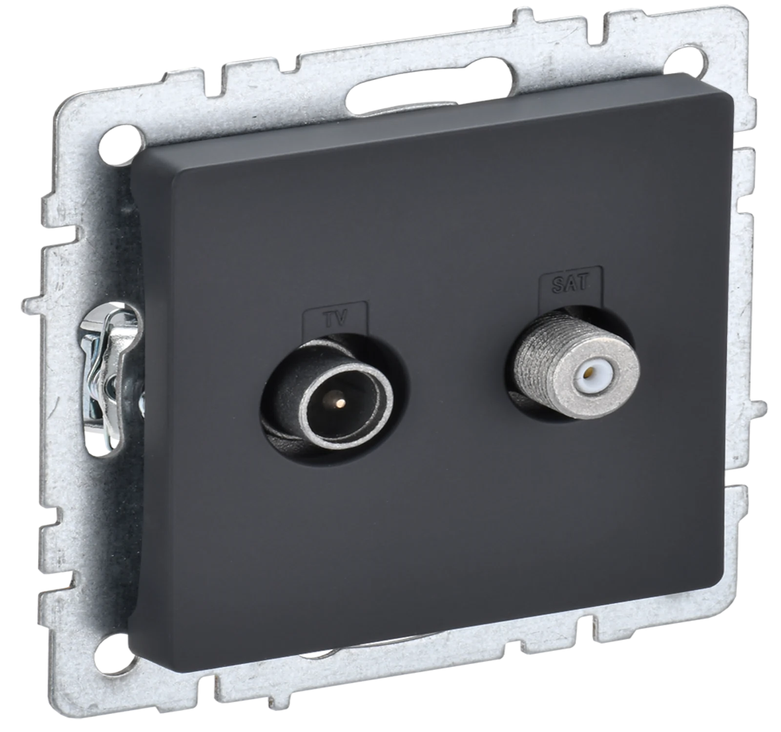 Изображение товара Розетка двойная TV+SAT IEK BRITE BASE Графит РТВ/РСп12-БрГ.