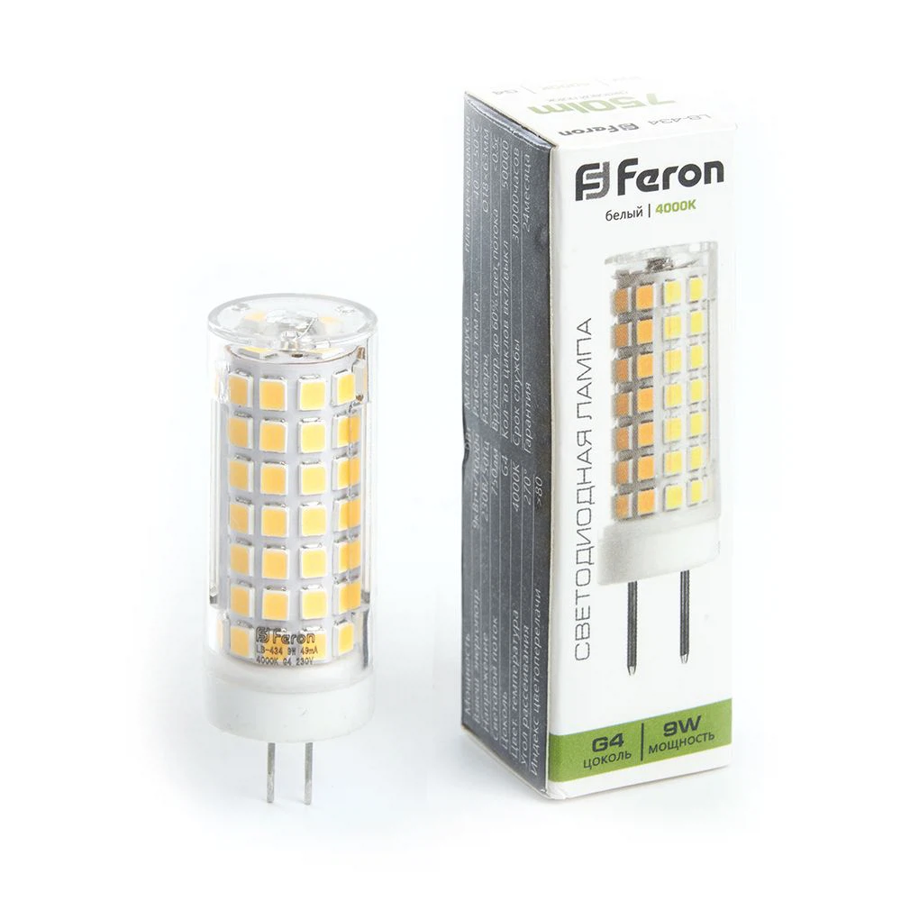Изображение товара Лампа светодиодная Feron LB-434 G4 9W 175-265V 4000K Изображение товара Лампа светодиодная Feron LB-434 G4 9W 175-265V 4000K