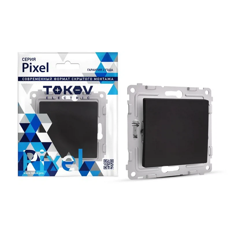 Изображение товара Переключатель проходной 1-кл. СП Pixel 10А IP20 механизм карбон TOKOV ELECTRIC TKE-PX-P1-C14