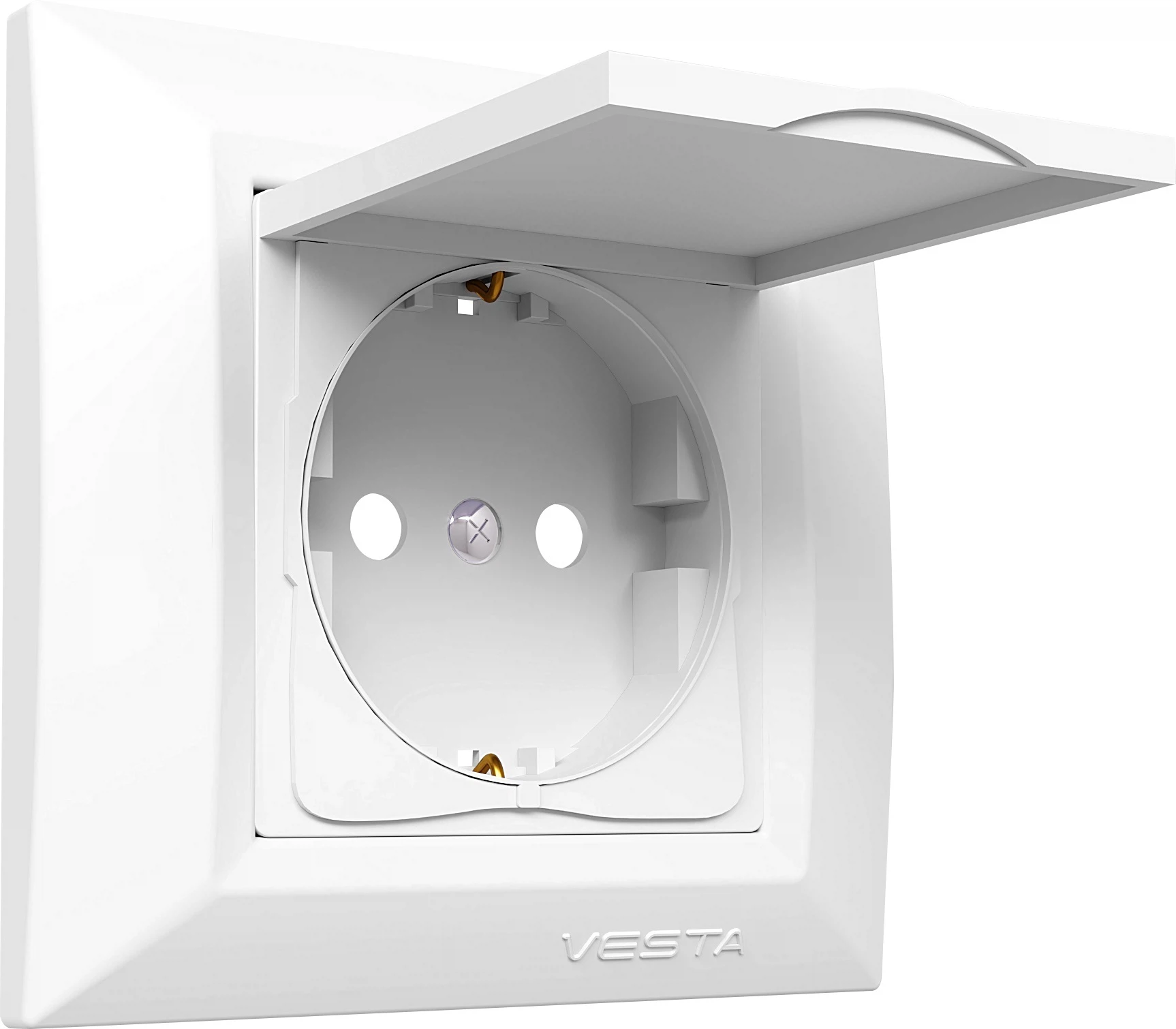 Изображение товара Розетка Vesta-Electric Roma White одинарная с заземлением с крышкой