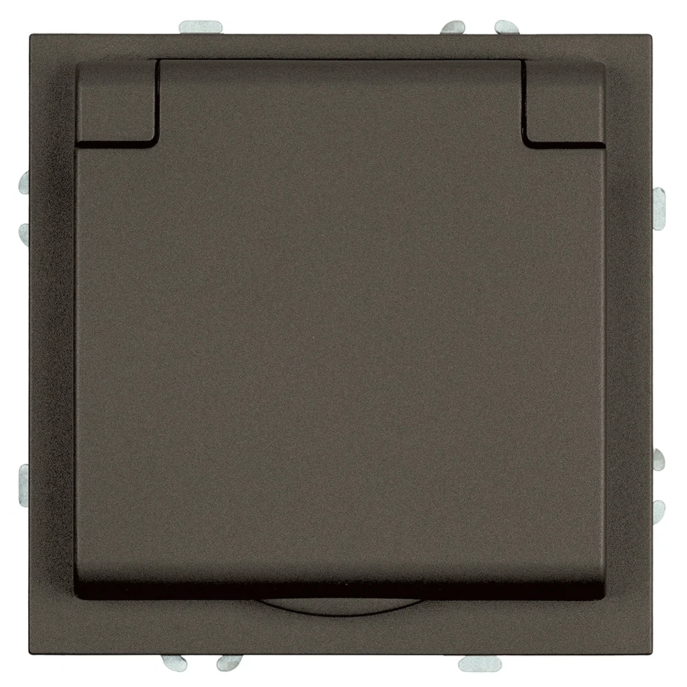 Изображение товара Розетка 1-местная с крышкой с защ. штор, STEKKER, с/з, IP42, 250В, 16А, серия Эмили, RST16-5112-09, антрацит, soft touch