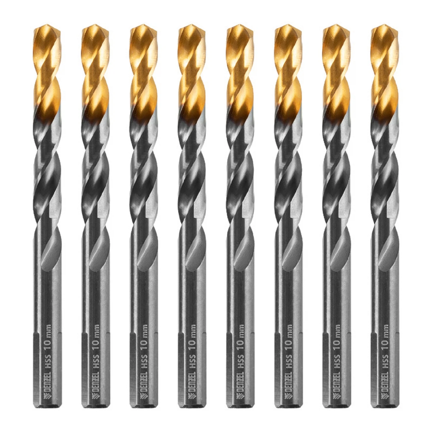 Изображение товара Сверло по металлу Denzel Golden Tip 10 мм, HSS-Tin, 8 шт