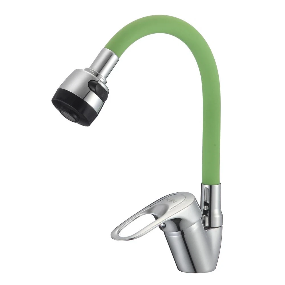 Изображение товара Смеситель для кухни D-Lin с гибким и поворотным изливом, хром/зеленый