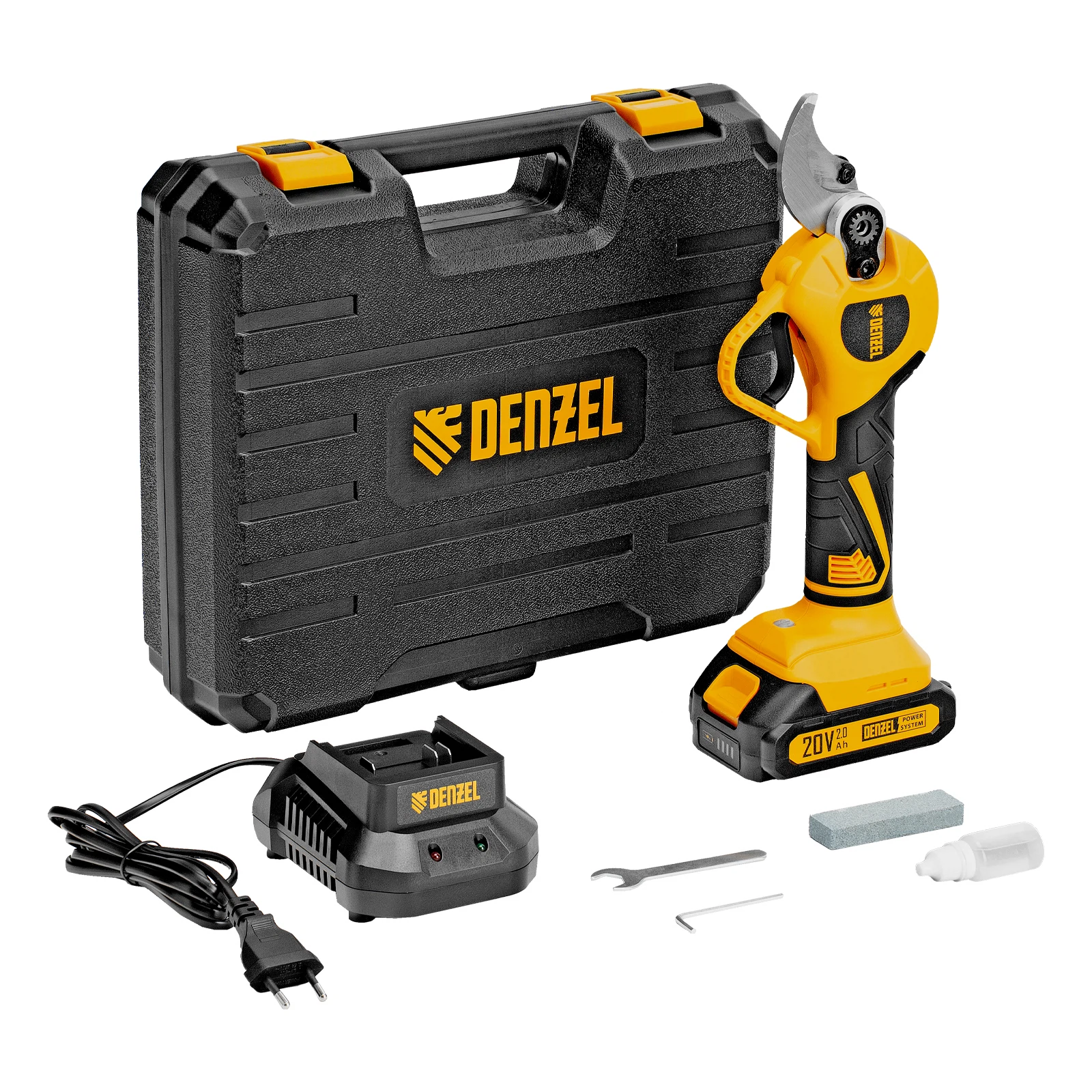 Изображение товара Аккумуляторный секатор Denzel CP-30BL 59434 с бесщеточным двигателем и регулировкой