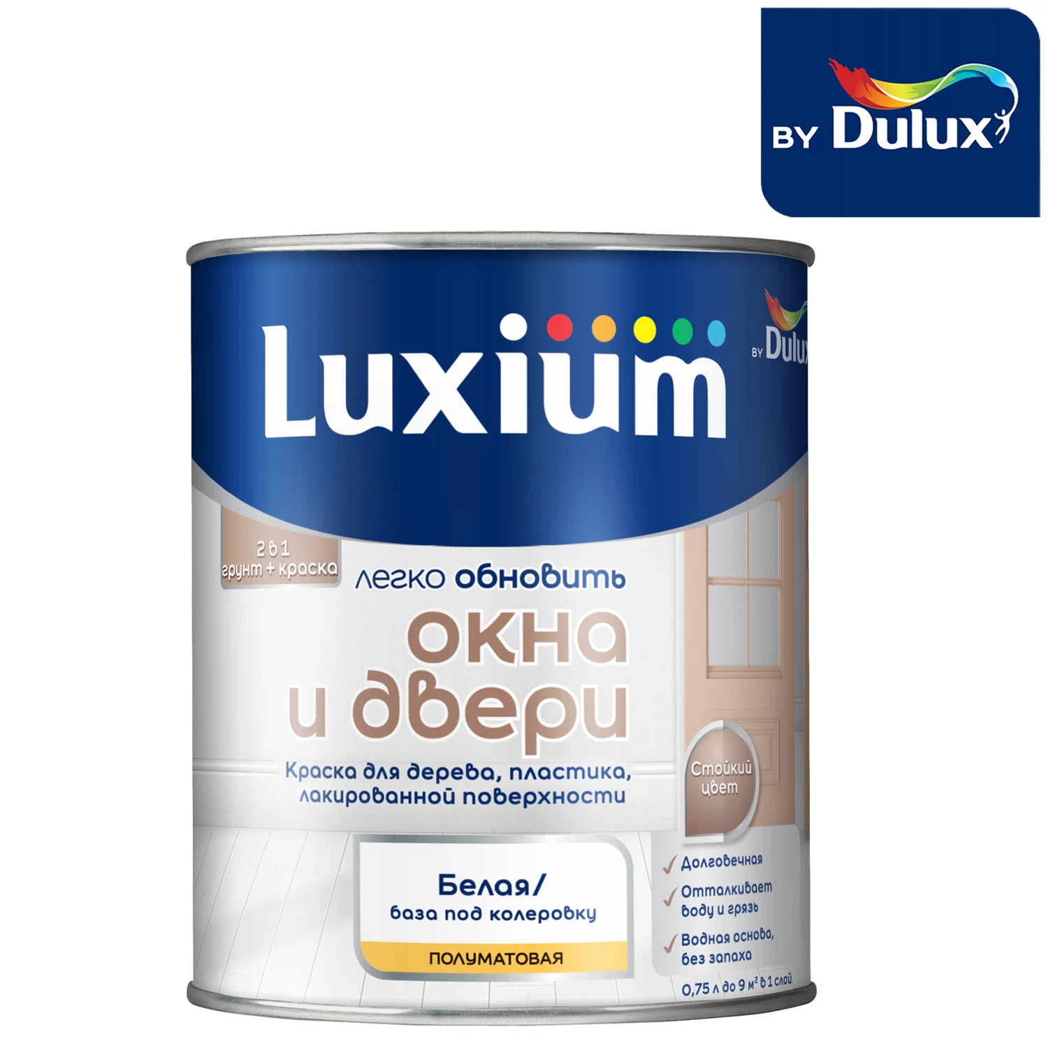 Изображение товара Краска Luxium by Dulux Окна и Двери п/мат BW 0,75л (база C )