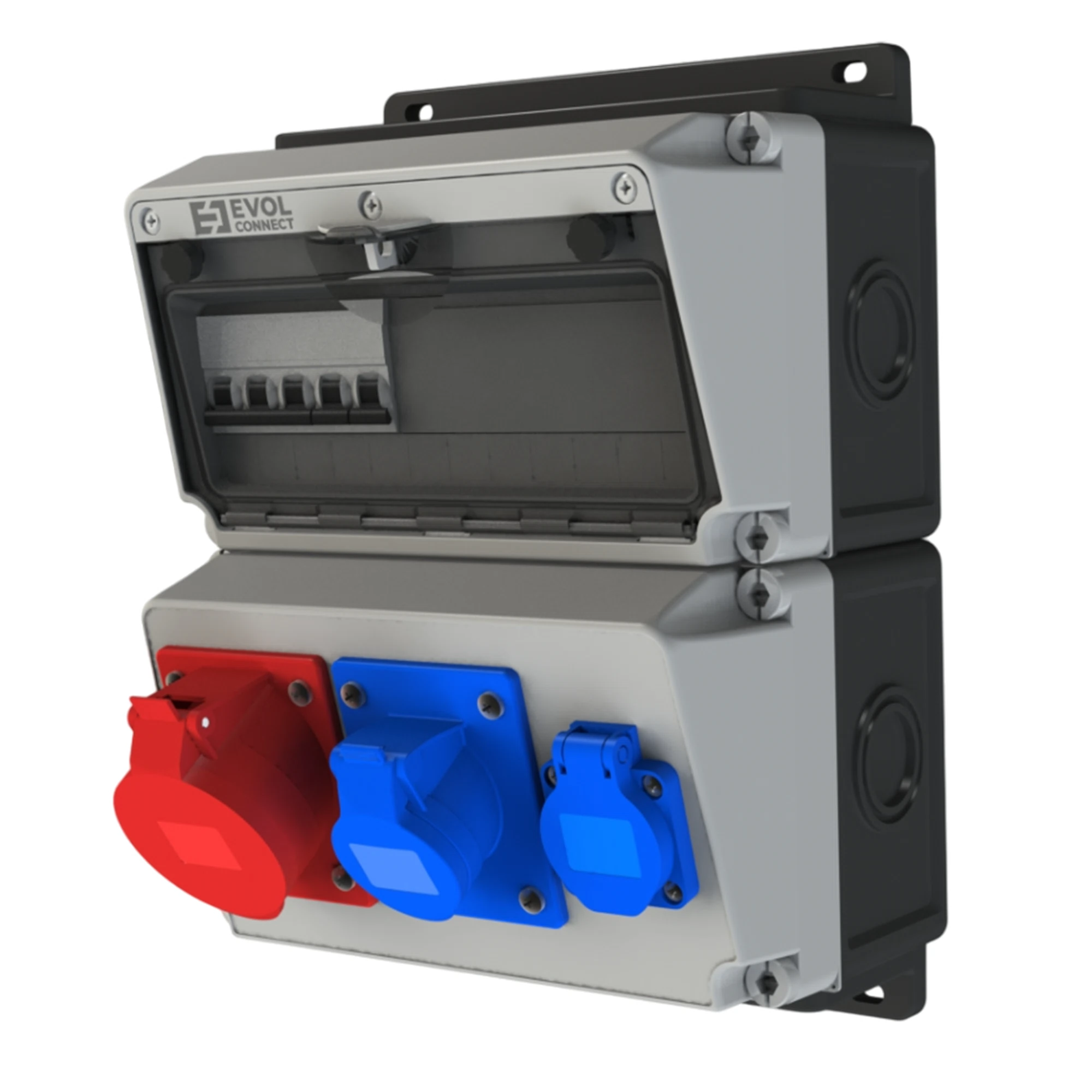 Изображение товара Навесной щит с розетками CEE 32A/380V и Schuko 16A защита IP65 EVOL BLOCKBOX
