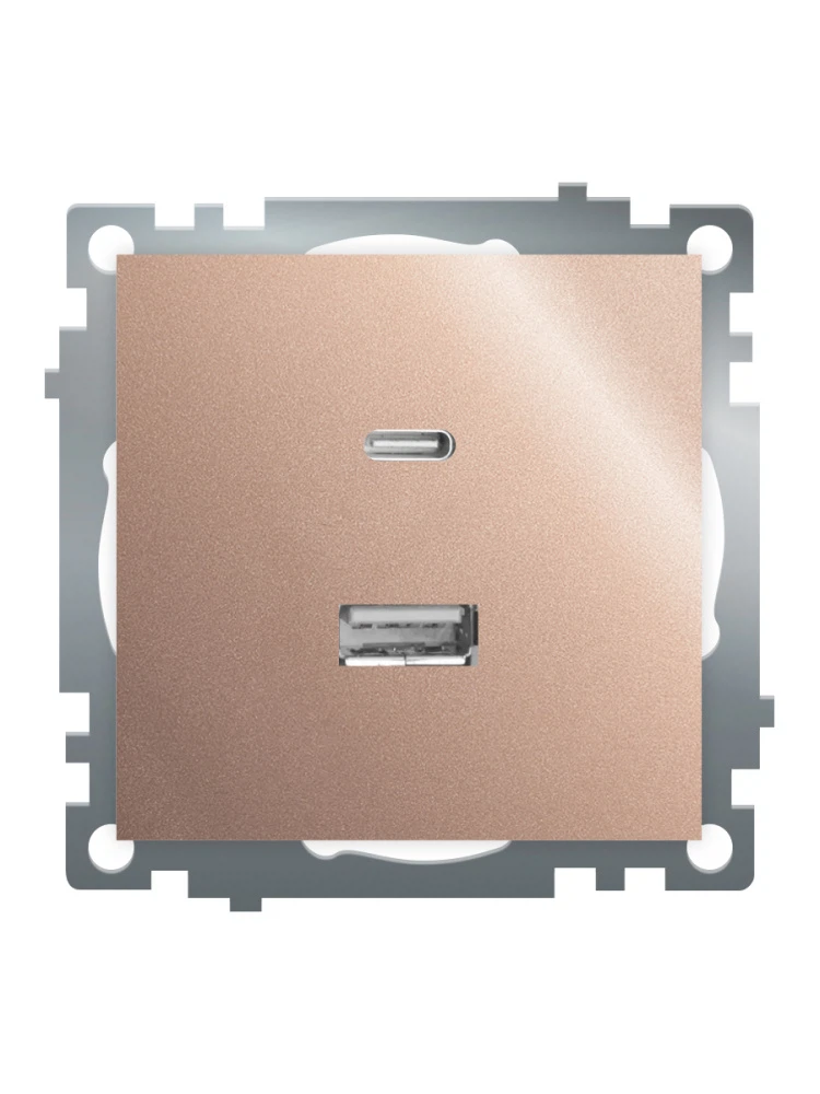 Изображение товара Розетка 2-местная USB + type C (механизм), STEKKER GLS10-7116-02, 250B, 3A, max 20W, серия Катрин, шампань