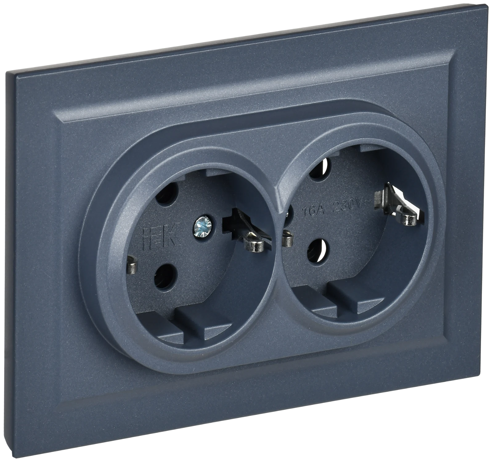 Изображение товара Розетка 2-м с/з с защ штор IEK BRITE Маренго 16А в сборе РСш12-3-БрМ маренго.