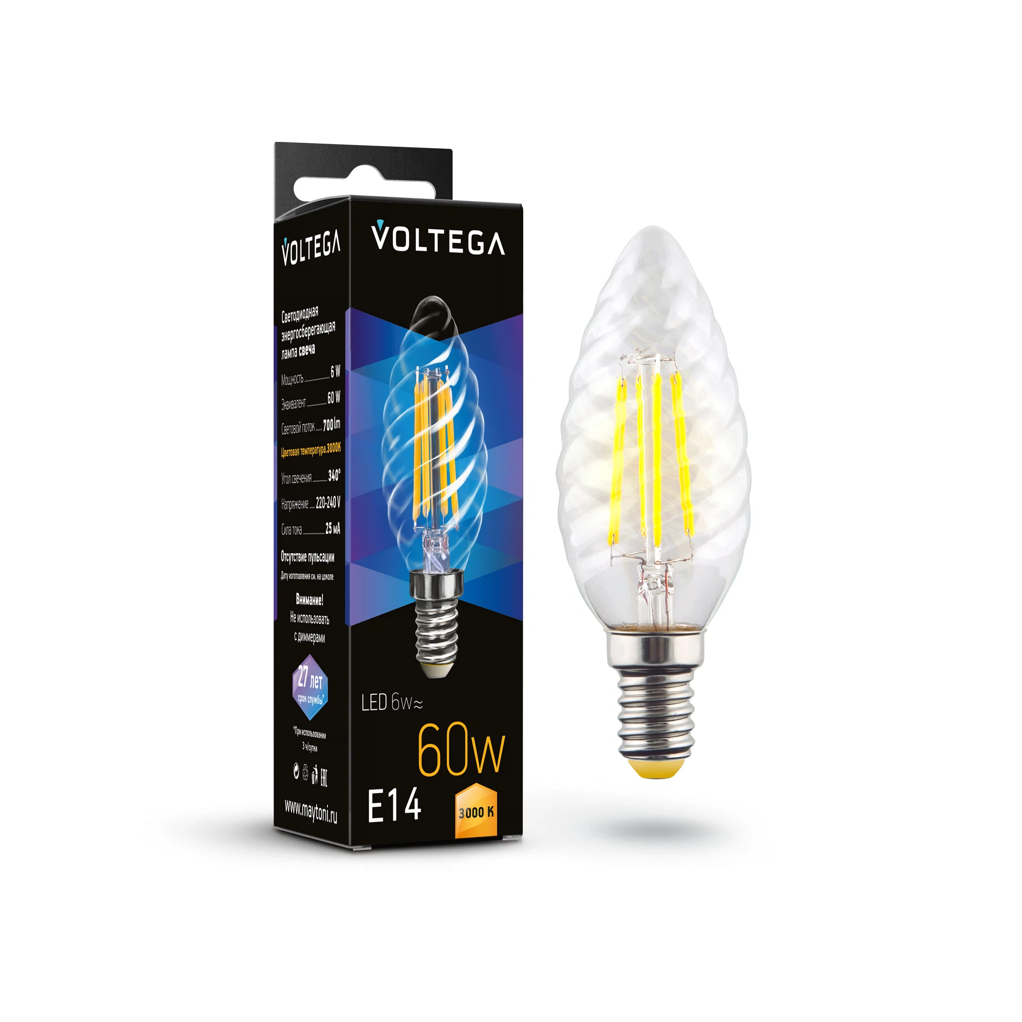 Изображение товара Светодиодная лампа Crystal Candle corn 6W 3000K E14 от VOLTEGA