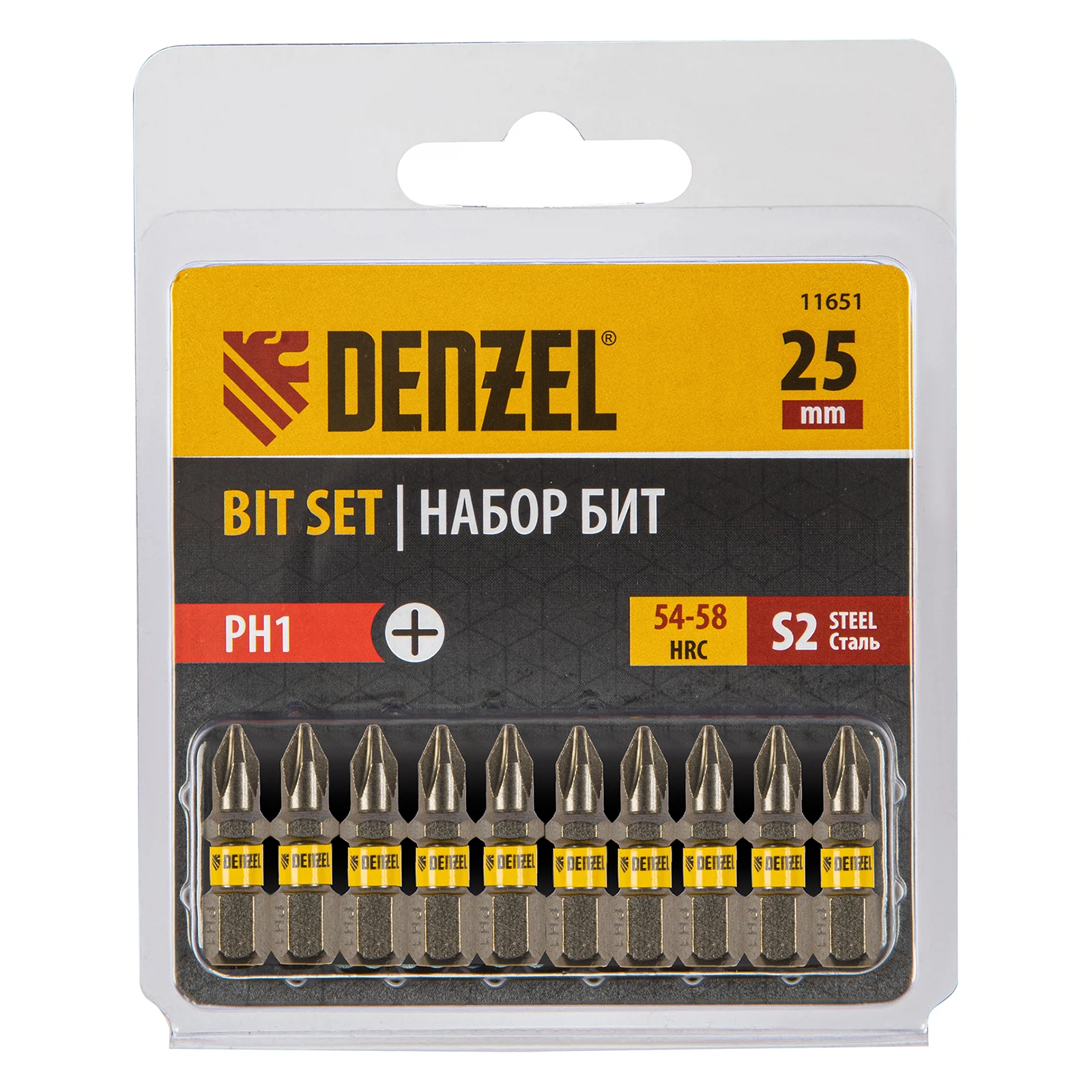 Изображение товара Набор бит PH1х25 сталь S2 Denzel 11651, 10 шт.
