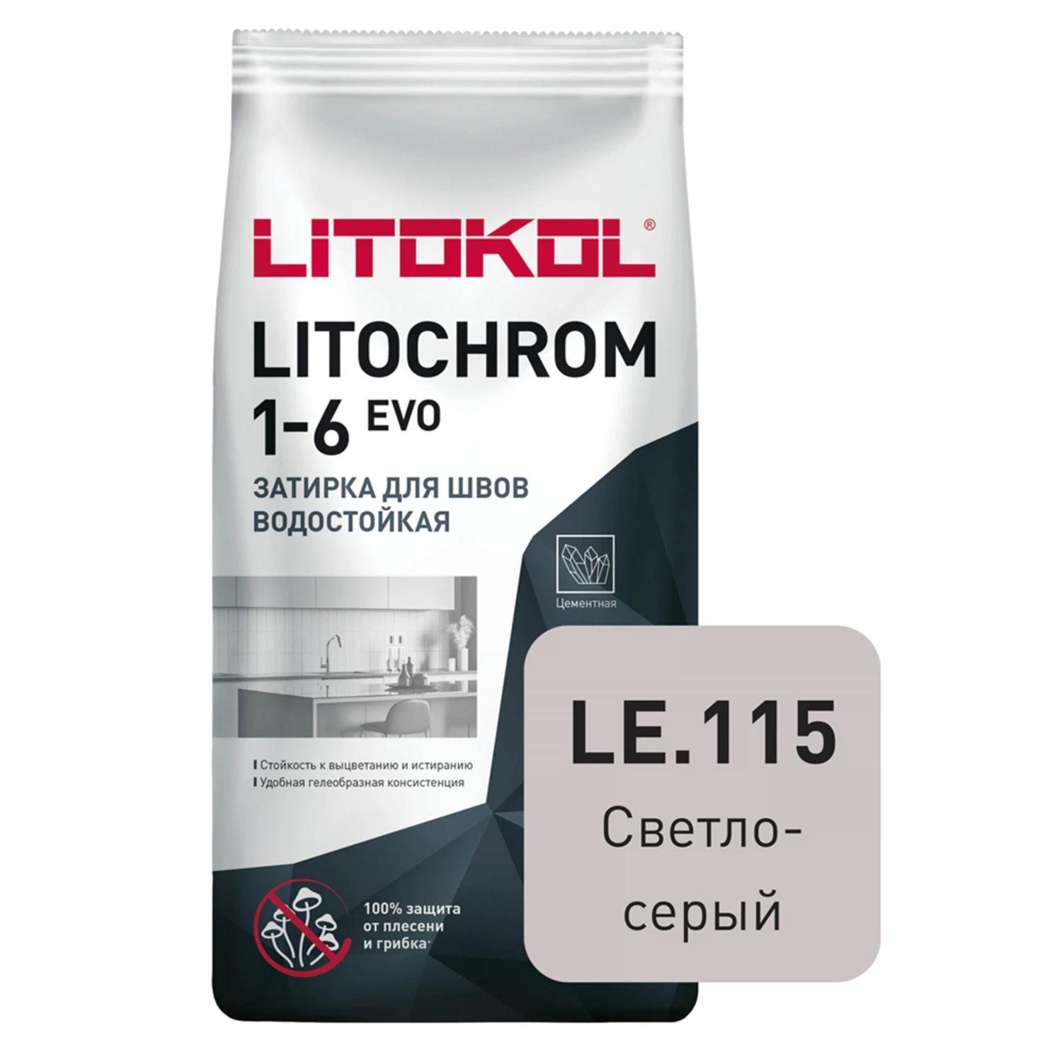 Изображение товара Цементная затирка для швов LITOKOL LITOCHROM 1-6 EVO LE светло-серая, 5 кг