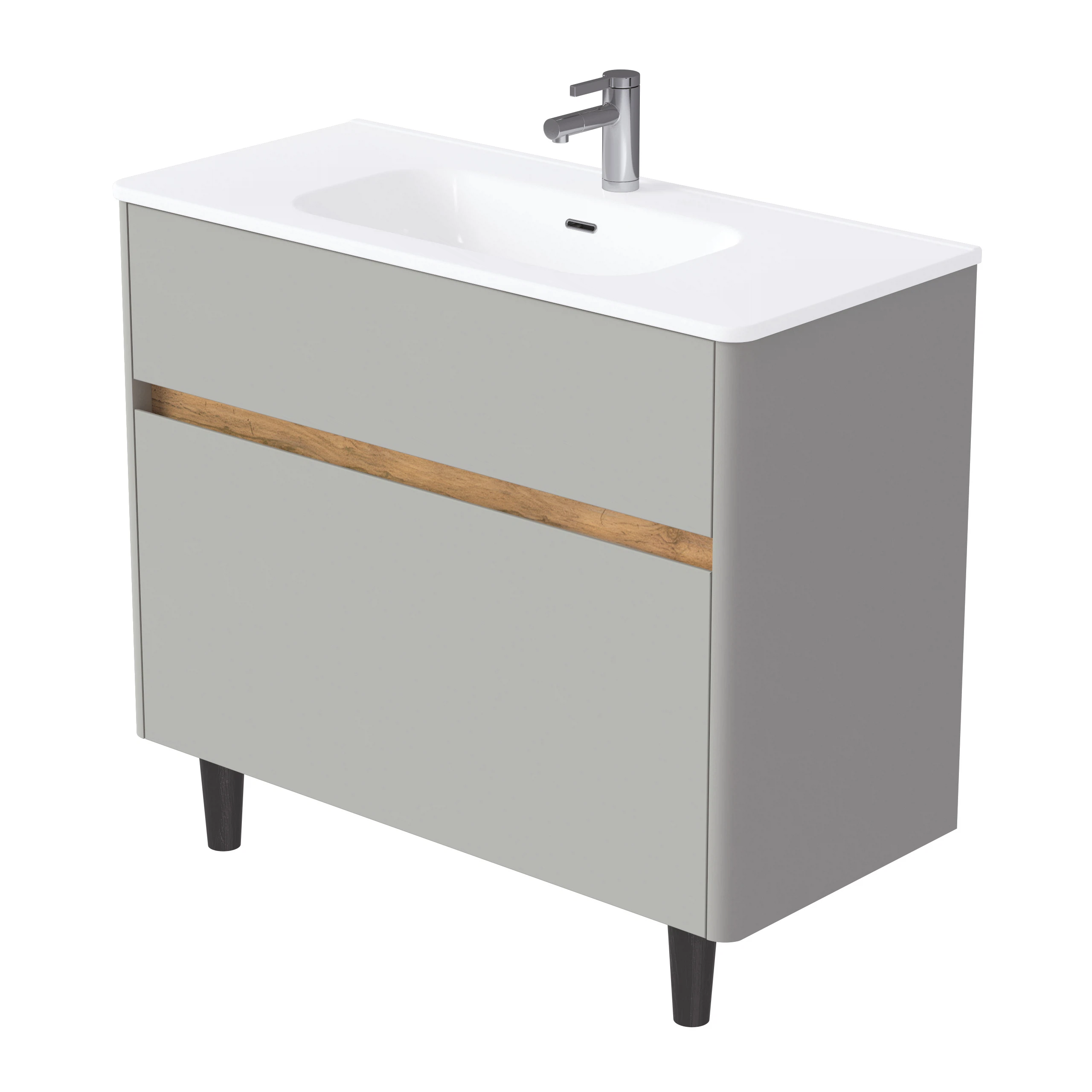 Изображение товара Модная напольная тумба Mona 100Н серого цвета для ванной комнаты с вместительными ящиками