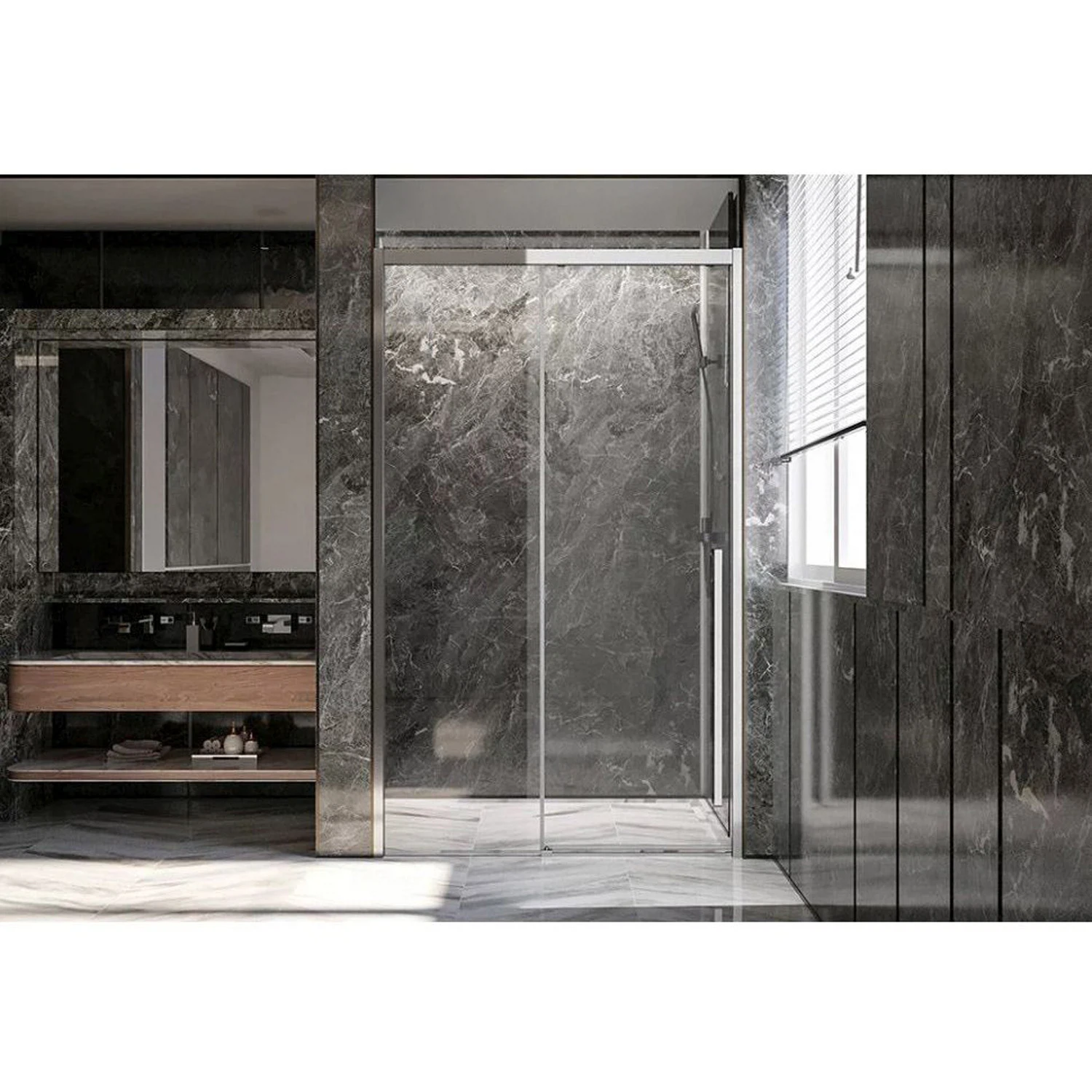 Изображение товара Раздвижная душевая дверь Veconi Premium Trento 150х200 см закаленное стекло хром глянец