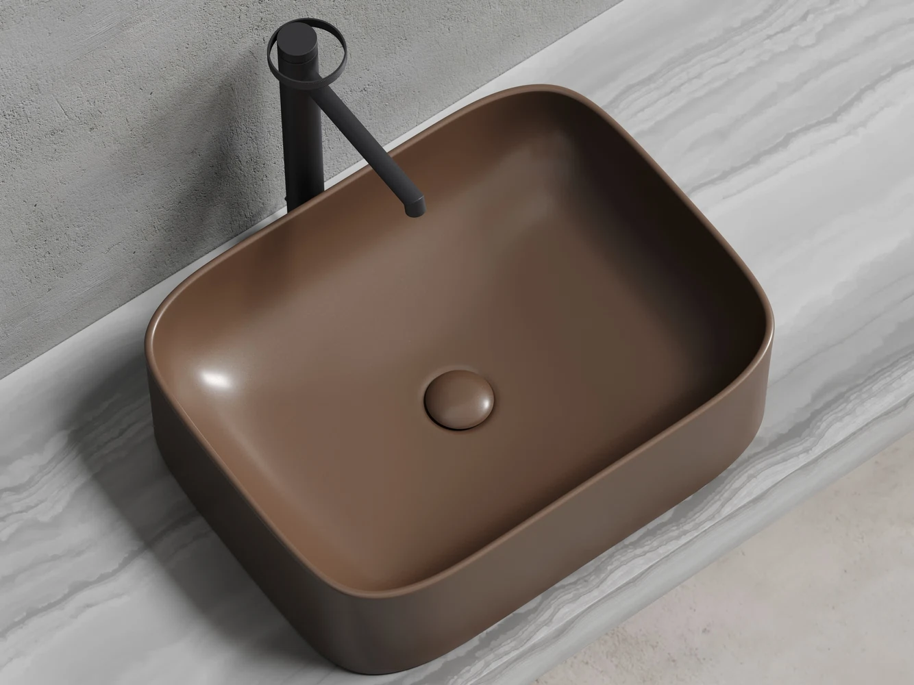 Изображение товара Умывальник-чаша накладная прямоугольная Темно-Коричневый Матовый 505x380мм