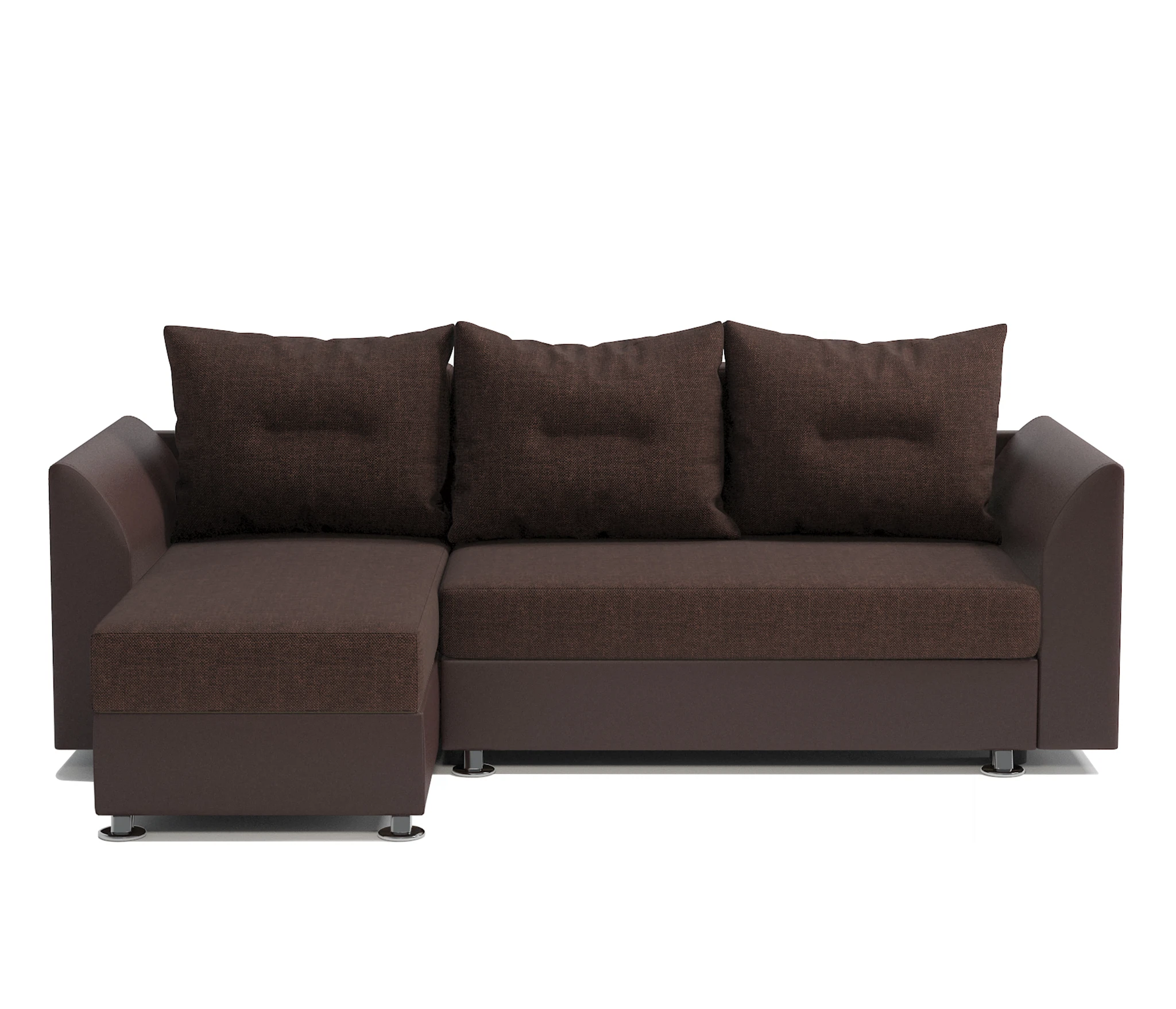 Изображение товара Угловой диван Ария Скала из рогожки и экокожи шоколад с ящиком для белья