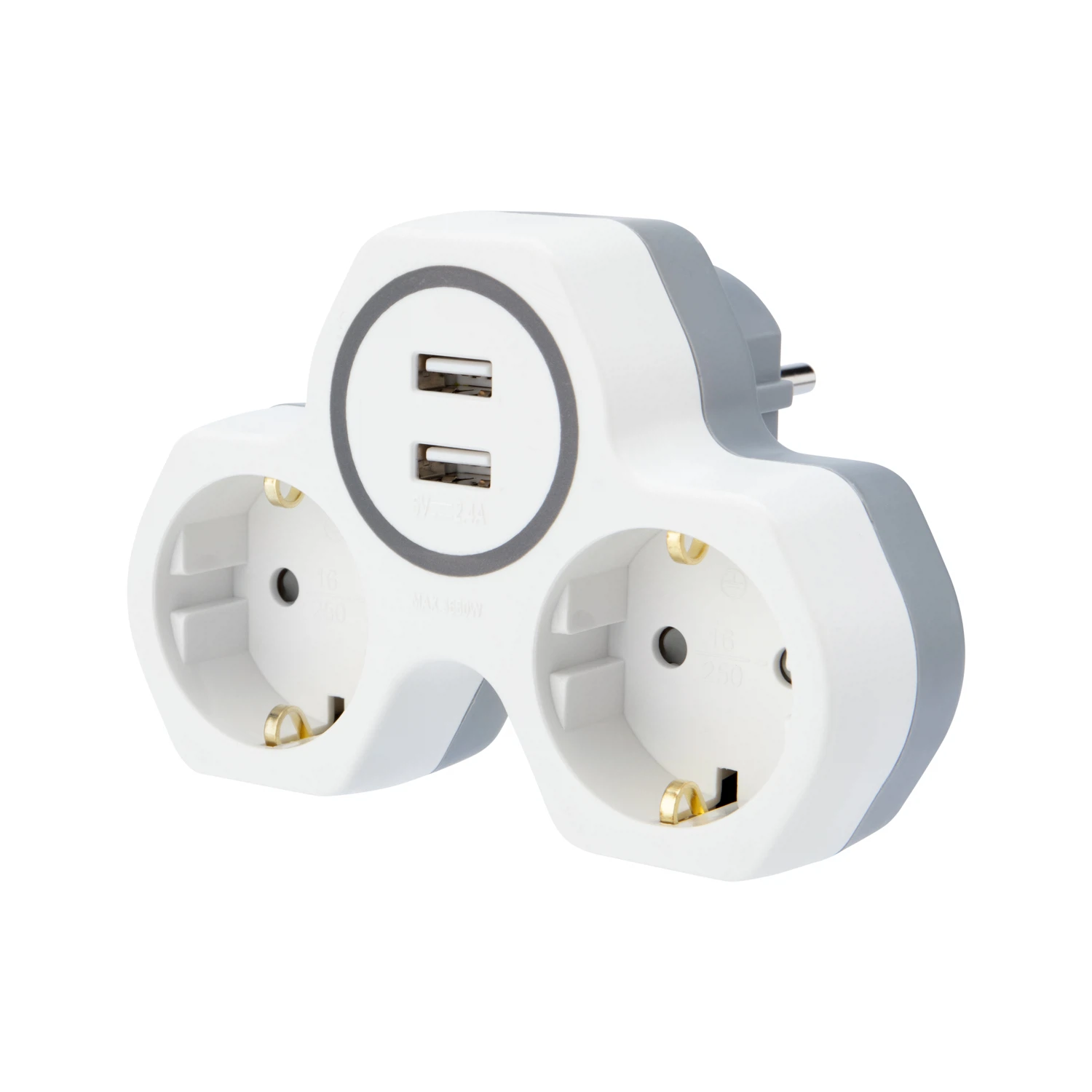 Изображение товара Двойник электрический 16А с/з и защитными шторками и 2 USB-разъема, 2,4 А, белый REXANT Изображение товара Двойник электрический 16А с/з и защитными шторками и 2 USB-разъема, 2,4 А, белый REXANT