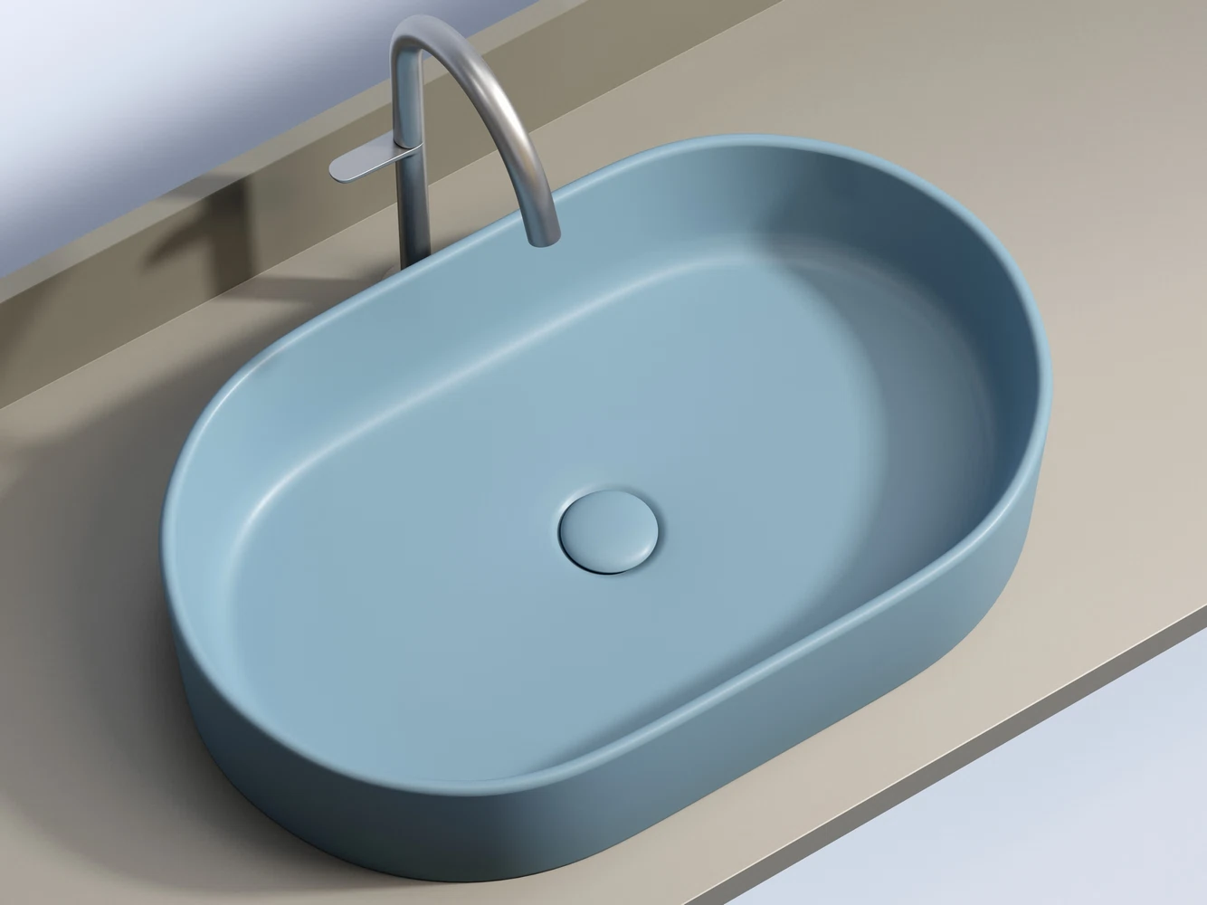 Изображение товара Умывальник чаша накладная овальная (цвет Голубой Матовый) Element 608x385x122мм
