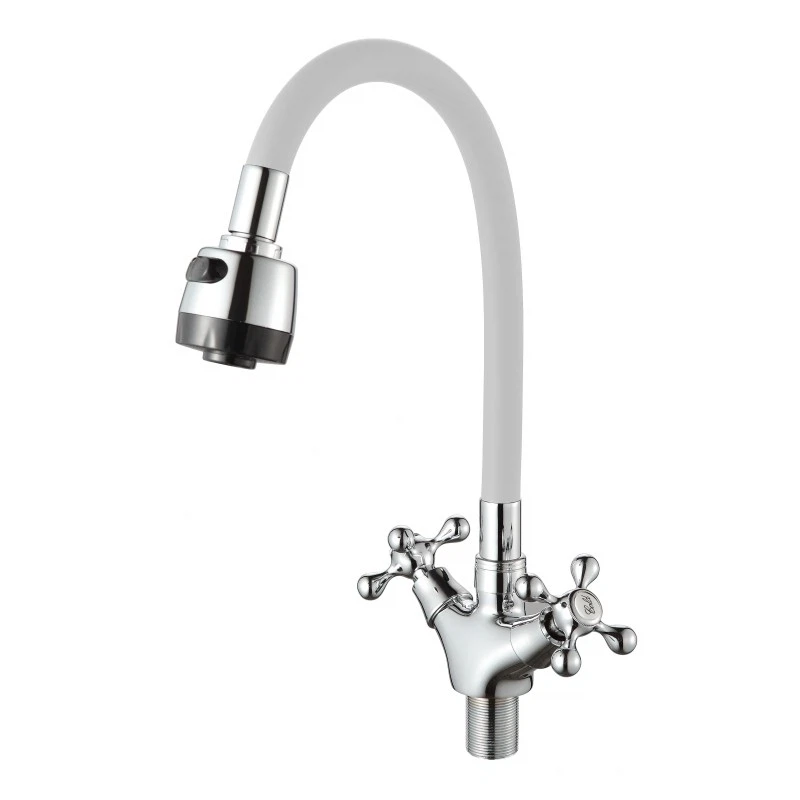 Изображение товара Смеситель для кухни с гибким изливом D-Lin D153810-3T, хром/белый
