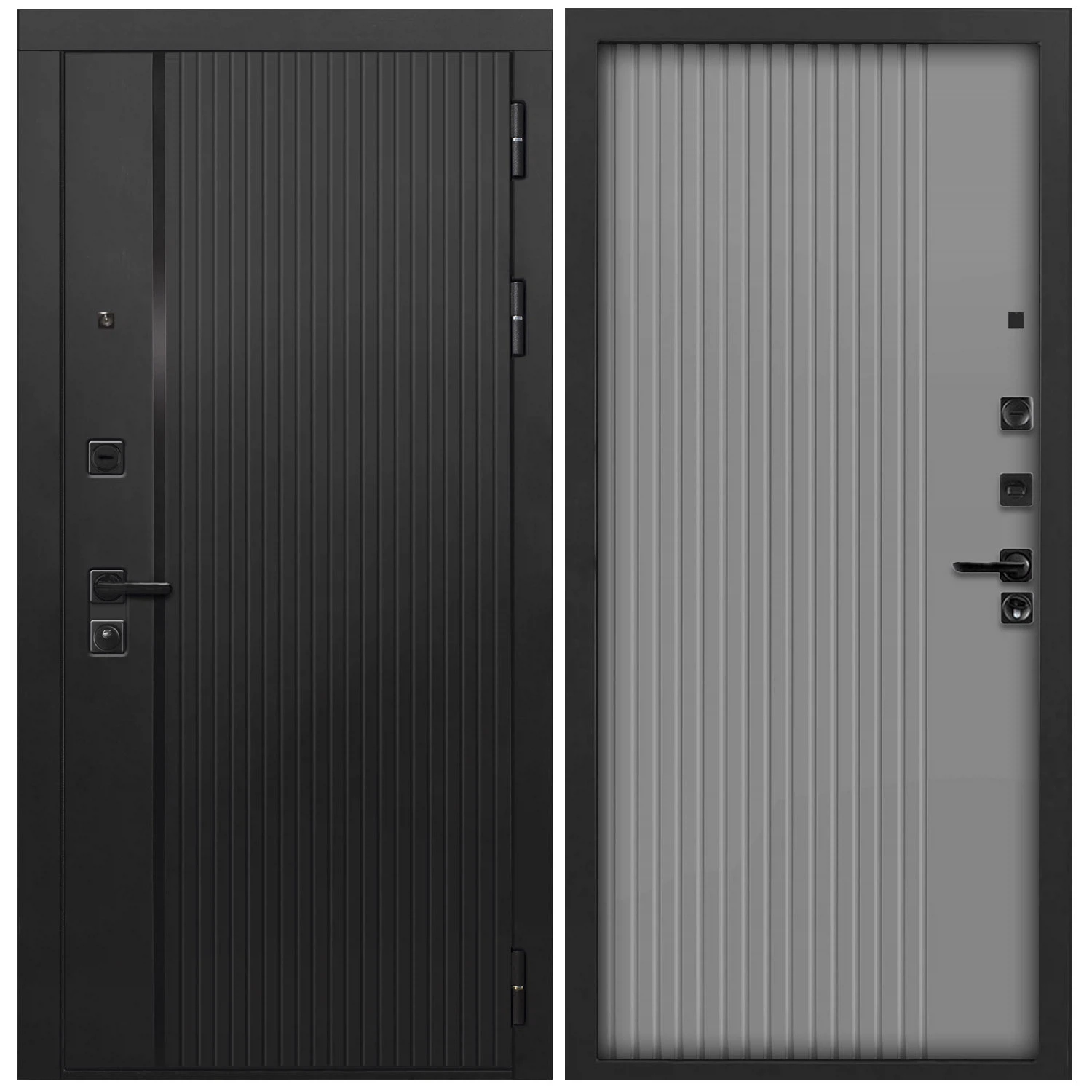 Изображение товара Дверь L-45 960*2050 правая черн.кварц & фрез.вертик./черный ФЛ-790 Velutto Grigio