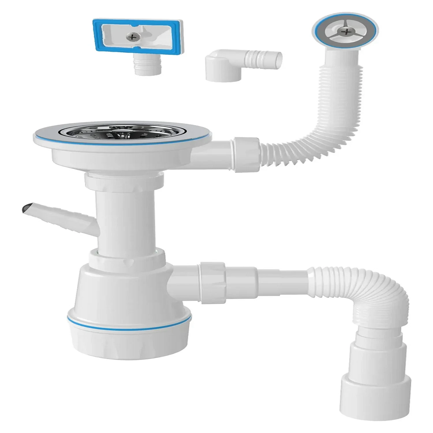 Изображение товара Универсальный сифон для керамической и нержавеющей мойки с выпусками 3 1/2"