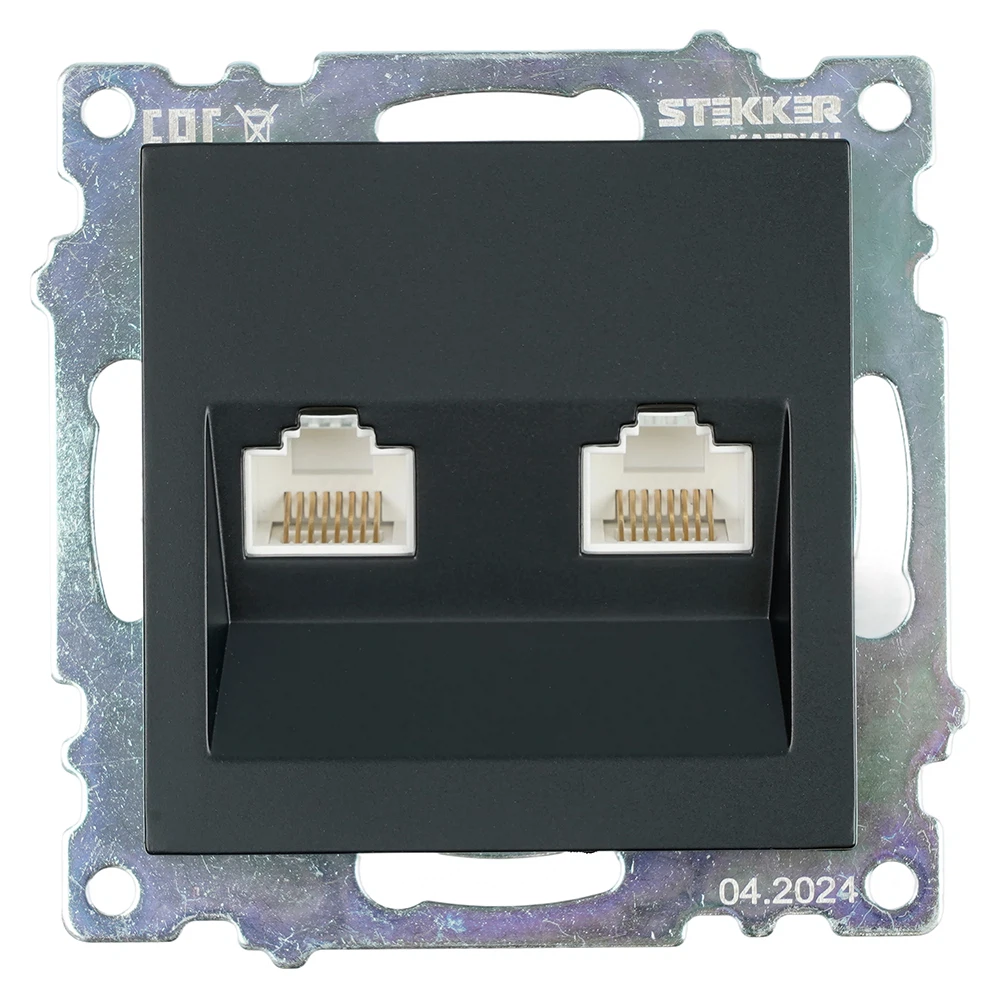 Изображение товара Розетка компьютерная 2-местная RJ-45 (механизм) ,STEKKER ,GLS00-7109-05, серия Катрин, черный
