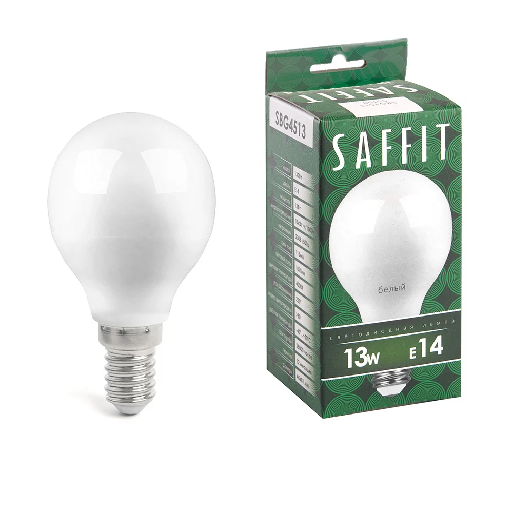 Изображение товара Лампа светодиодная SAFFIT SBG4513 Шарик E14 13W 230V 4000K Изображение товара Лампа светодиодная SAFFIT SBG4513 Шарик E14 13W 230V 4000K