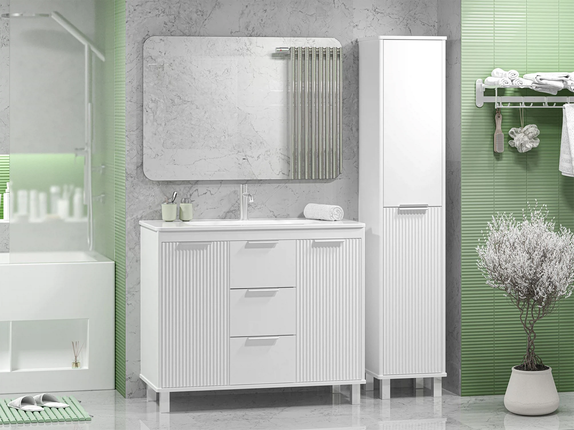 Изображение товара Тумба напольная Brevita RISACCA white - 100 (белый) 2 дв. 3 ящ. мат. эмаль + раковина