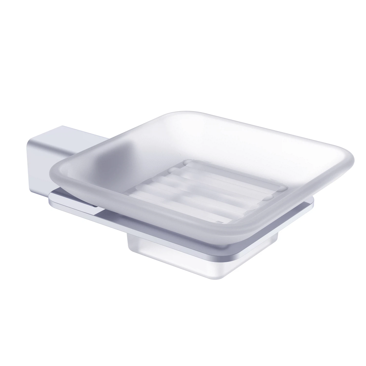 Изображение товара Мыльница стеклянная с держателем Raglo R301.02 из хрома, квадратная, современный дизайн