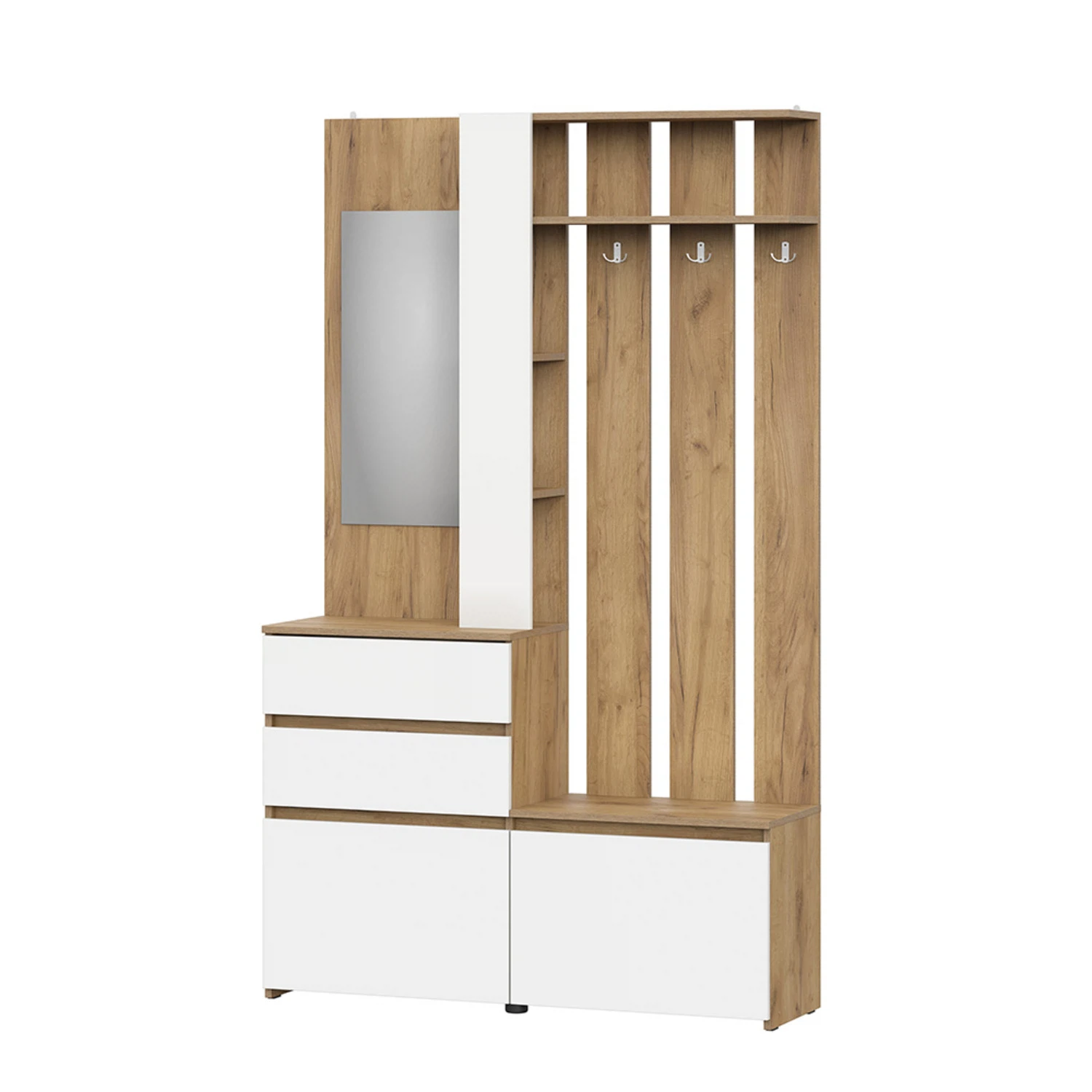 Изображение товара Вешалка с зеркалом Арника Мебель Некст 1 дуб золотой и белый комплект