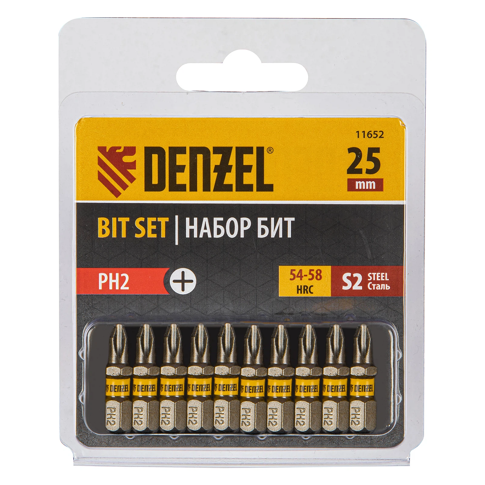 Изображение товара Набор бит PH2 25 мм из стали S2 Denzel 11652 - 10 шт.