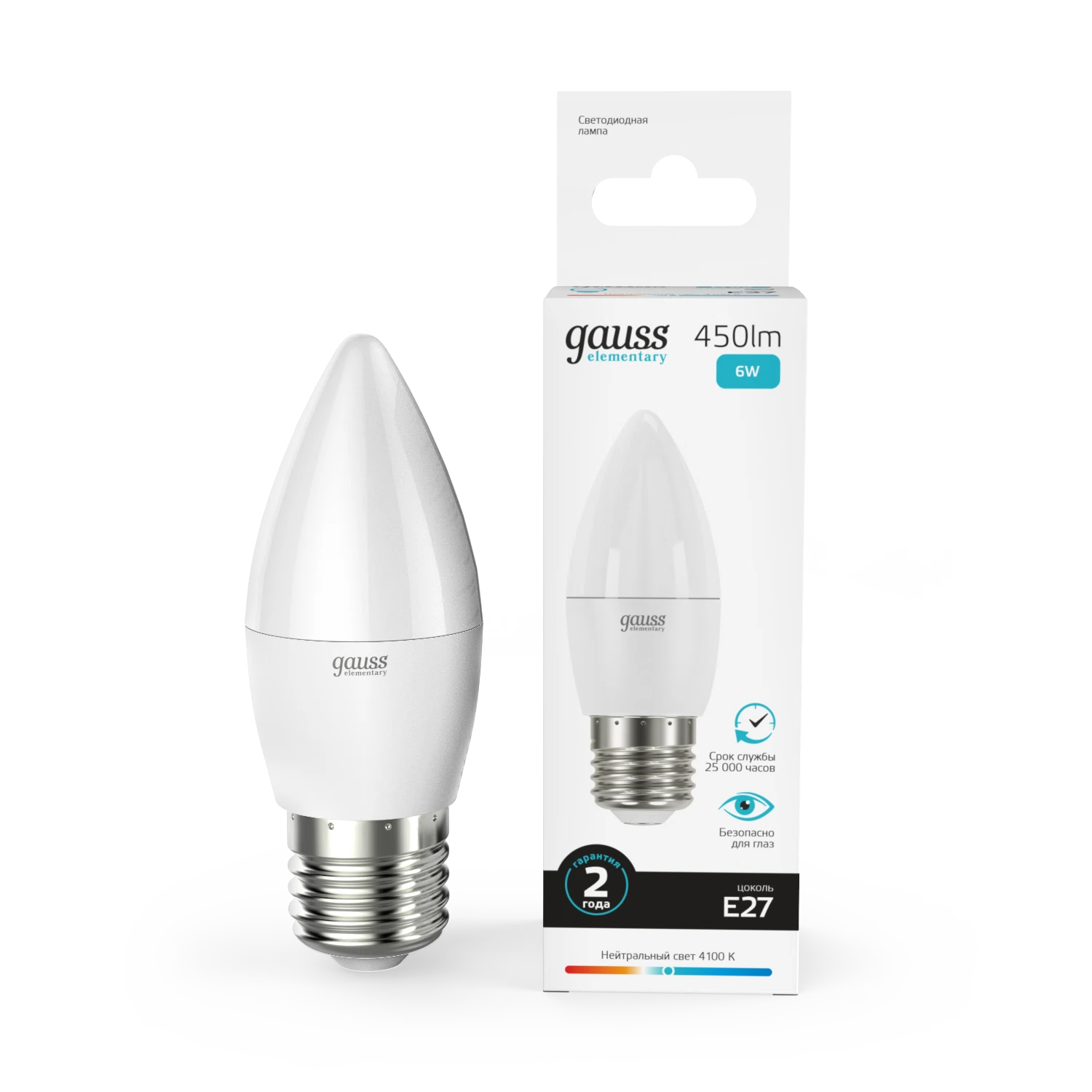 Изображение товара Лампа Gauss Elementary Свеча 6W 450lm 4100K Е27 LED 1/10/100
