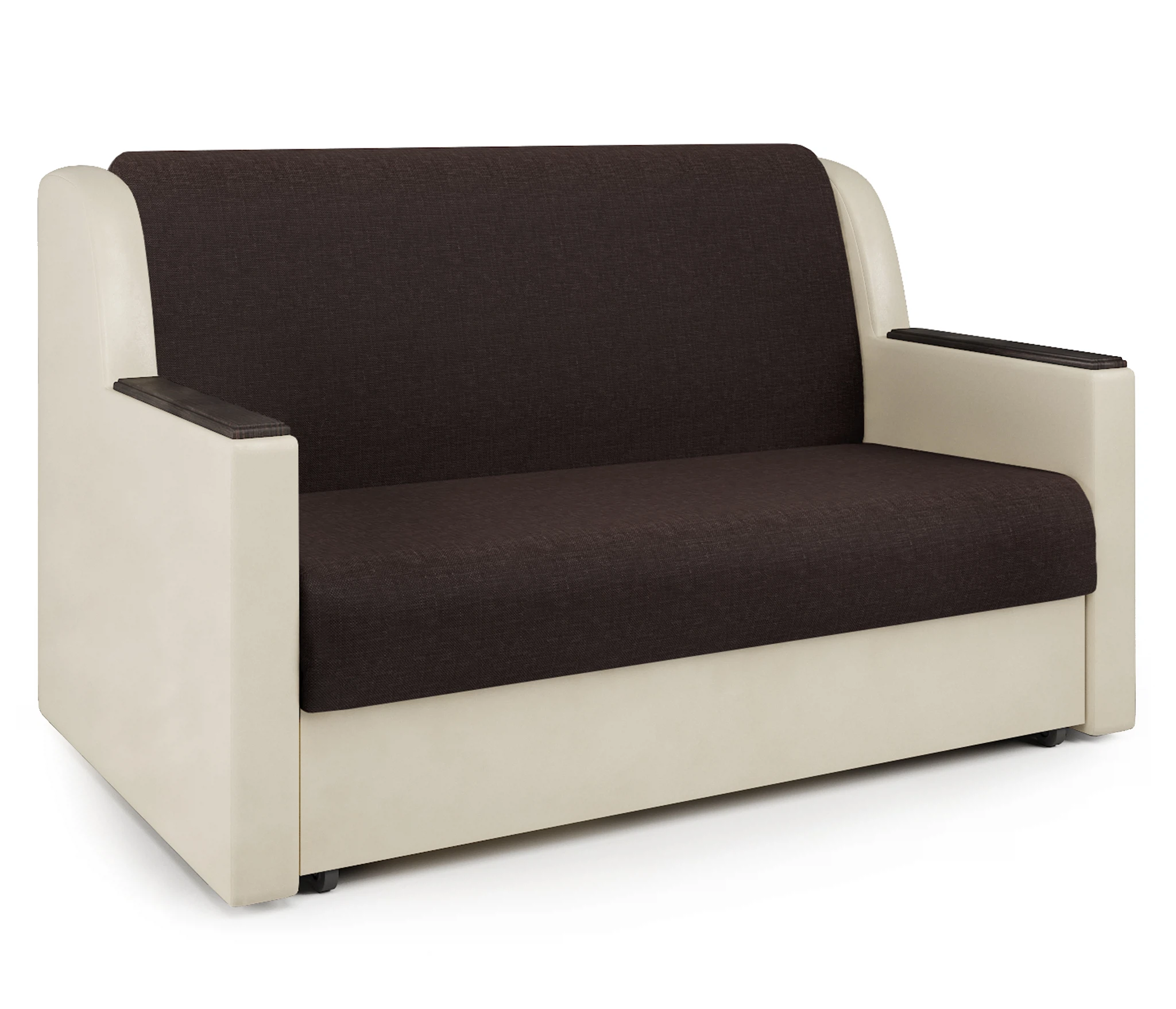 Изображение товара Диван-кровать Аккорд Д 120 с рогожкой шоколад и экокожей беж мебельный механизм аккордеон