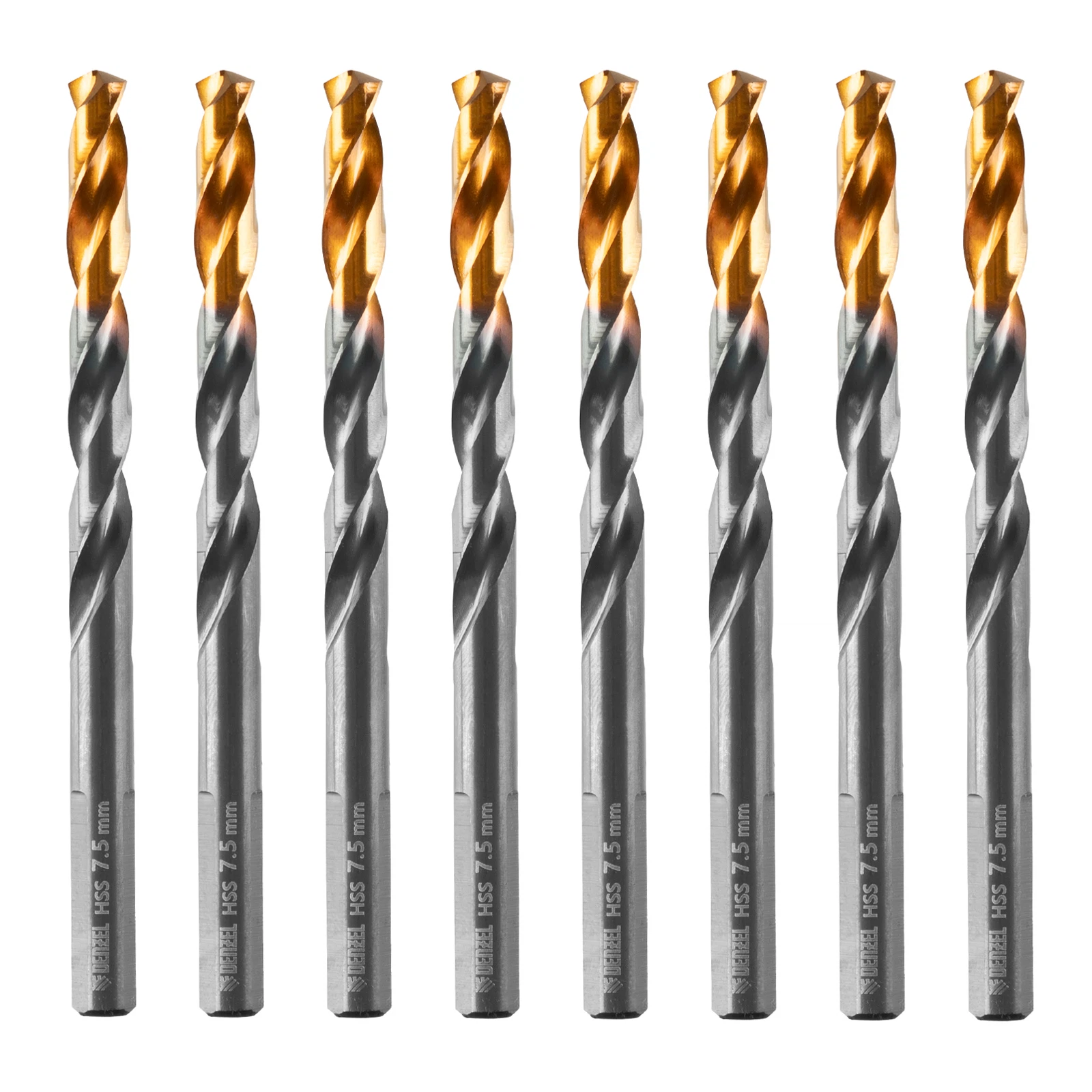 Изображение товара Сверло по металлу Denzel Golden Tip 7,5 мм HSS-TiN 8 шт. professional