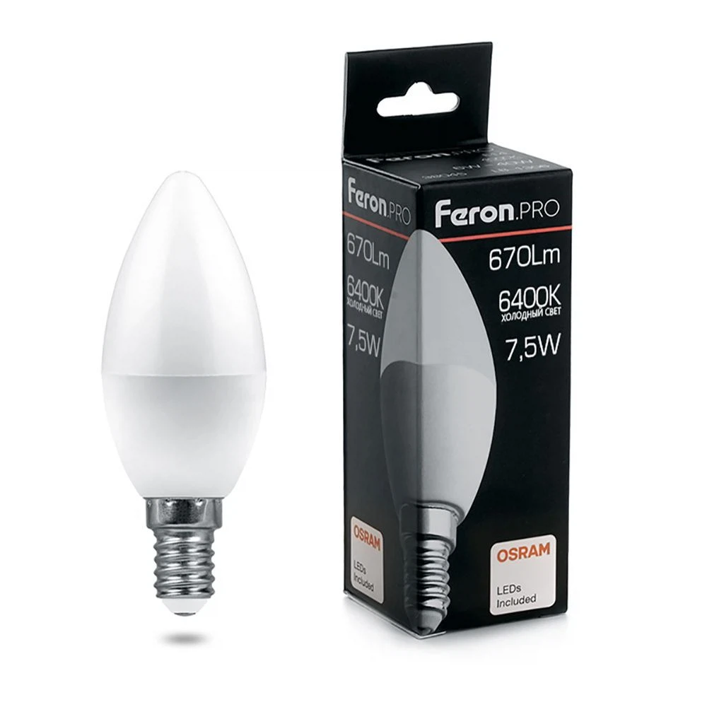 Изображение товара Лампа светодиодная Feron.PRO LB-1307 Свеча E14 7.5W 175-265V 6400K