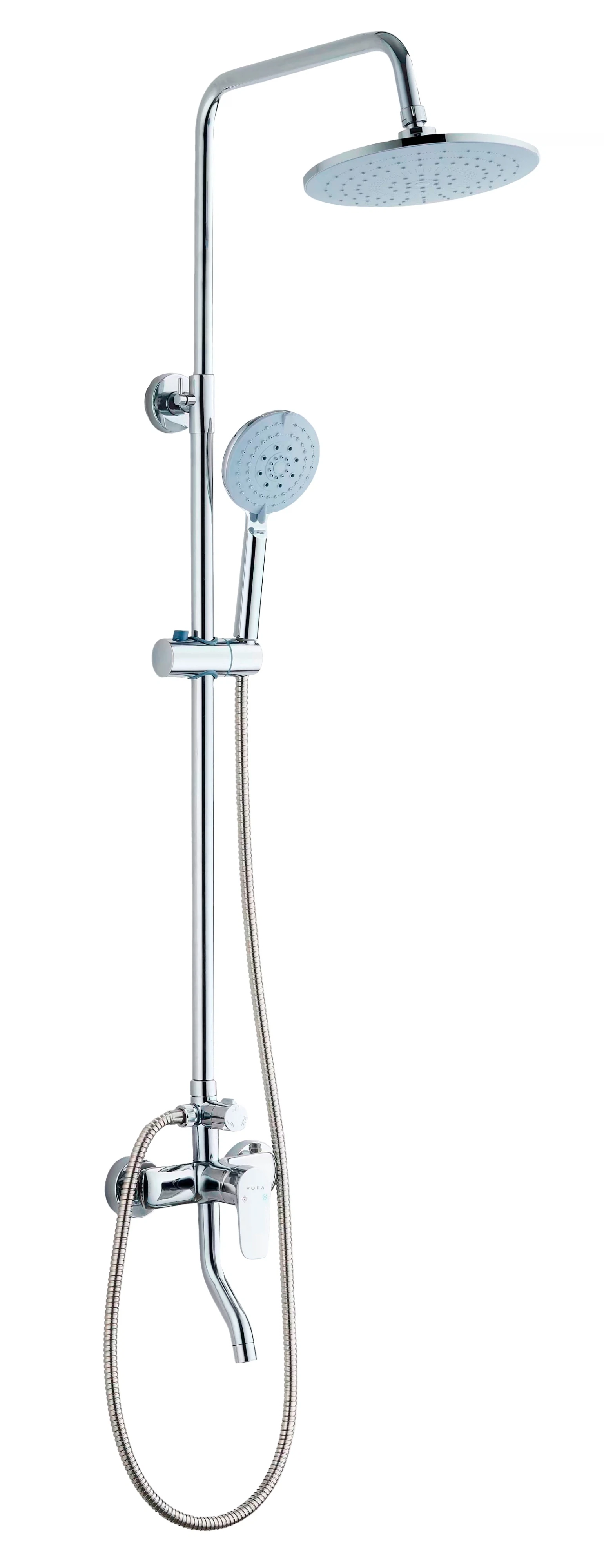 Изображение товара Душевой комплект VODA Hill со смесителем, телескопической стойкой и лейками